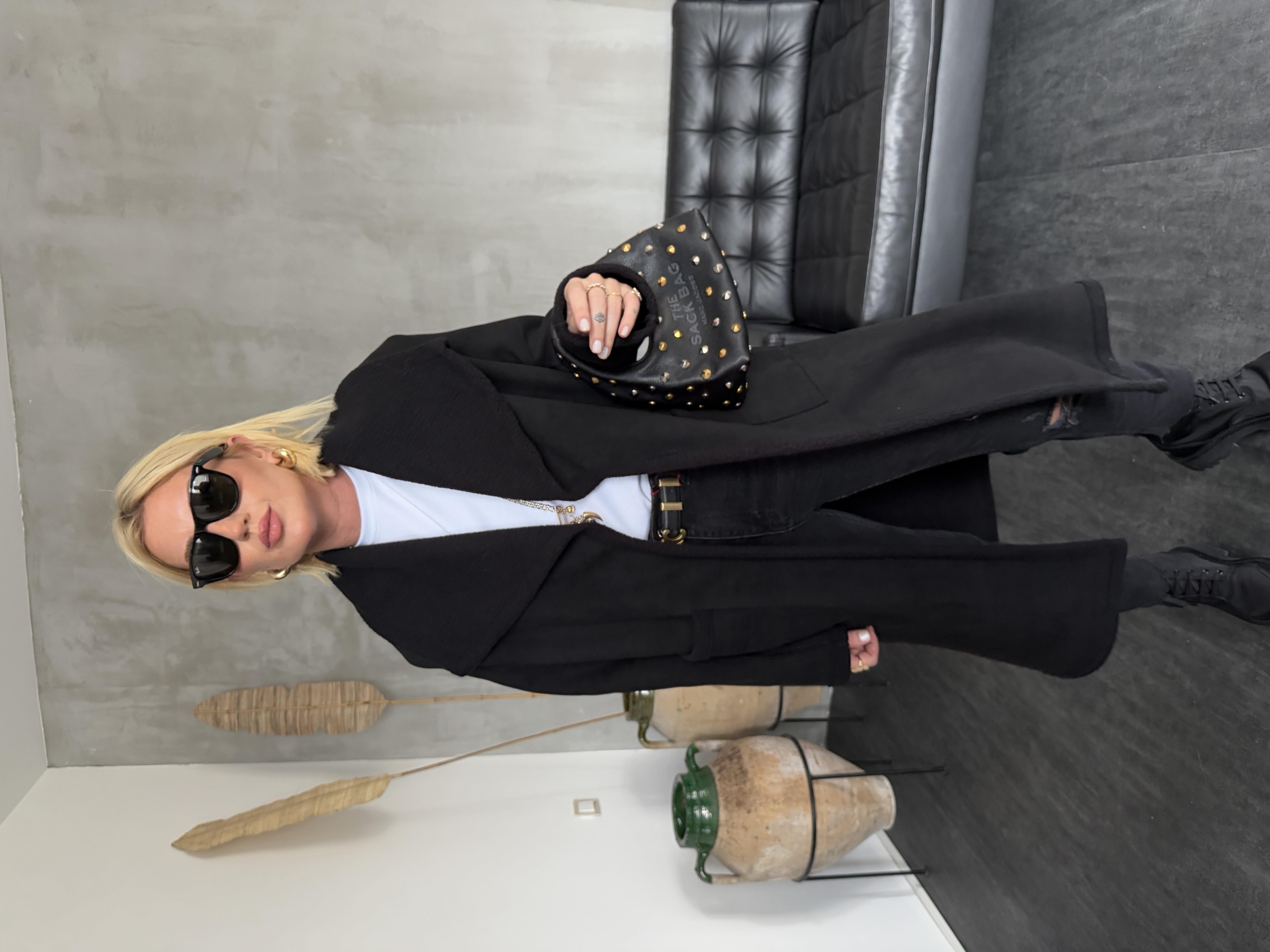 Teddy Astarlı , Geniş Yaka , Siyah Süet Kaban