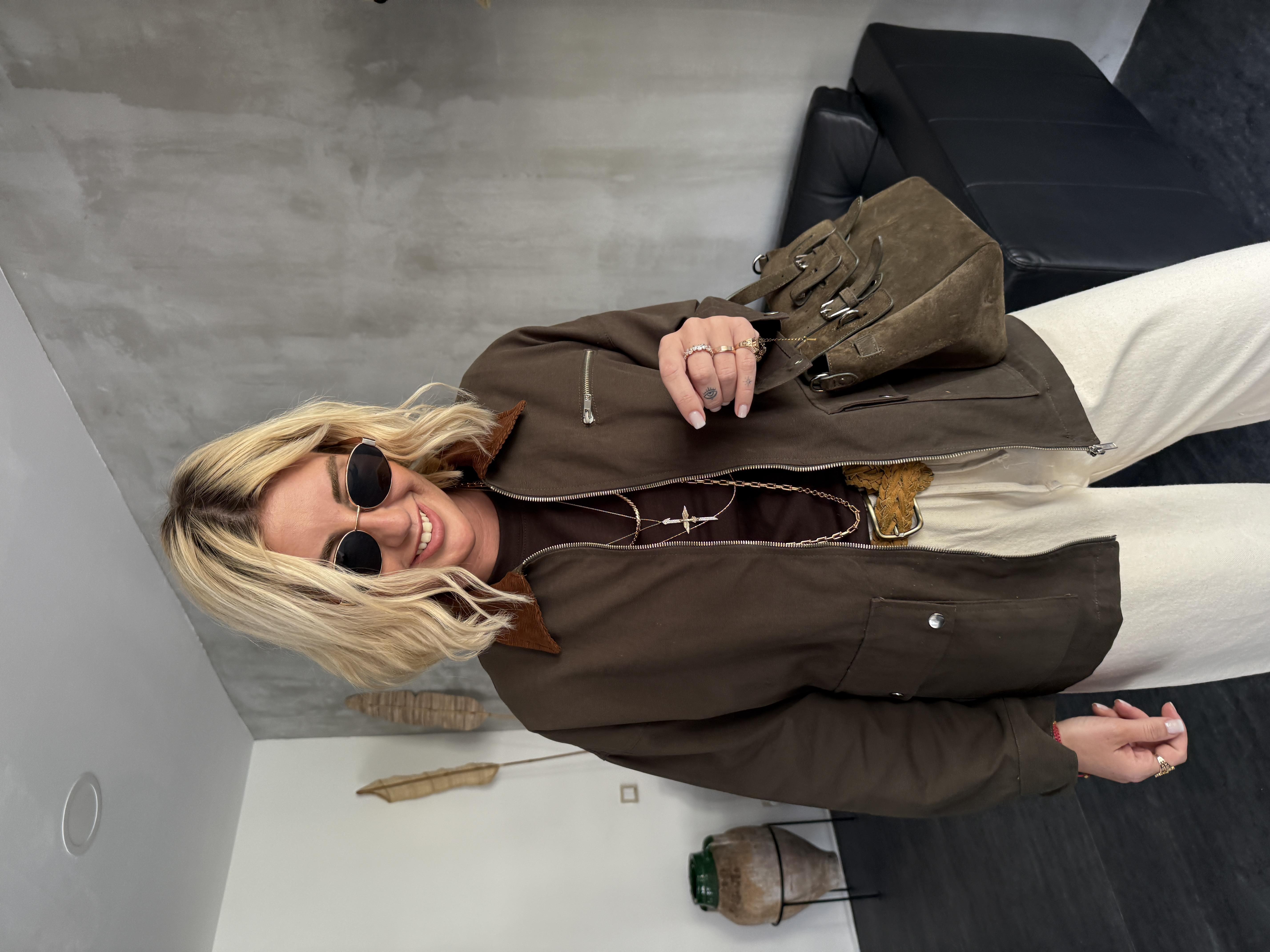 Taba Kadife Yaka , Haki , Gabardin Ceket