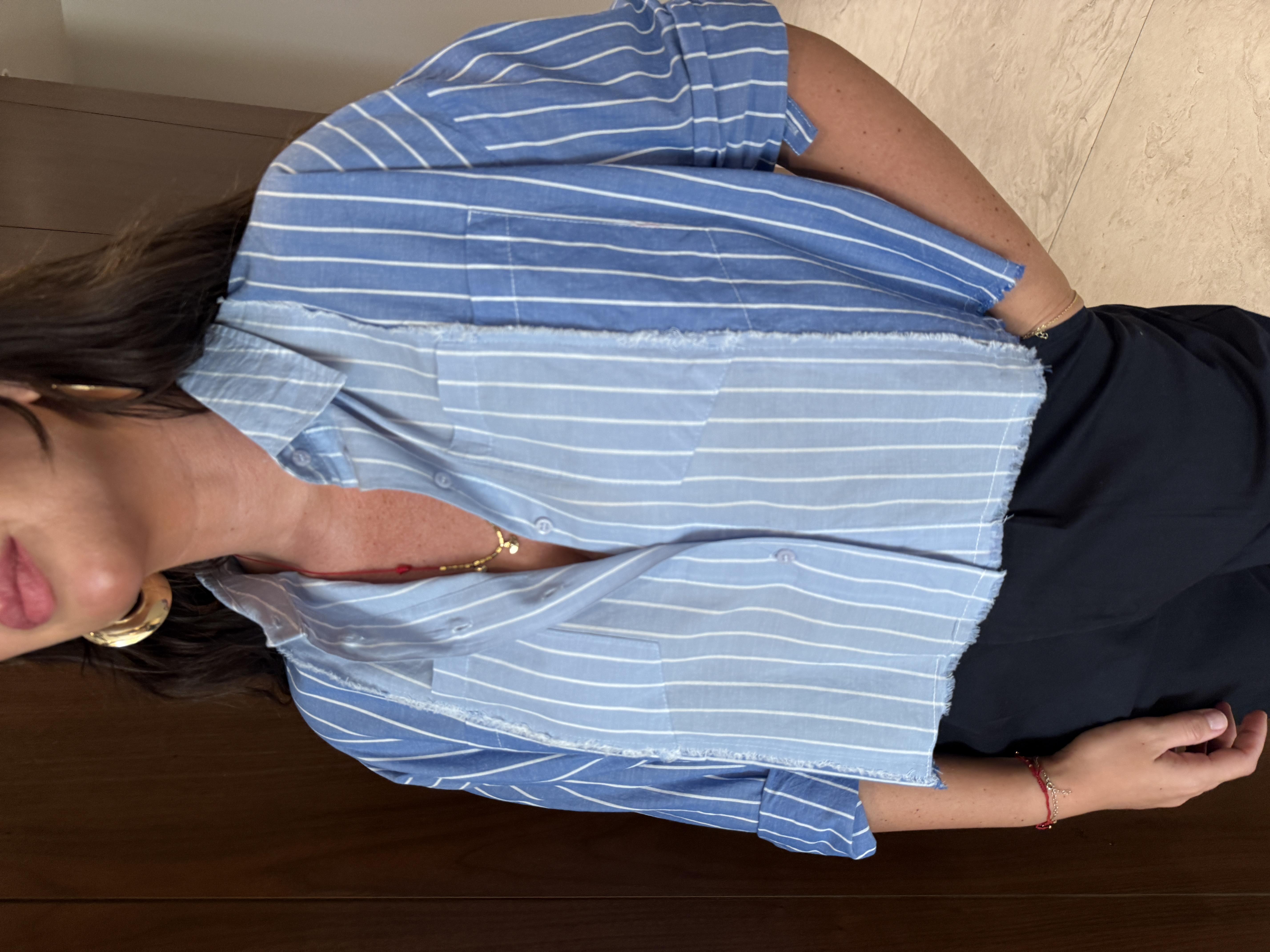 Mavi Çizgili , Cotton Poplin Gömlek