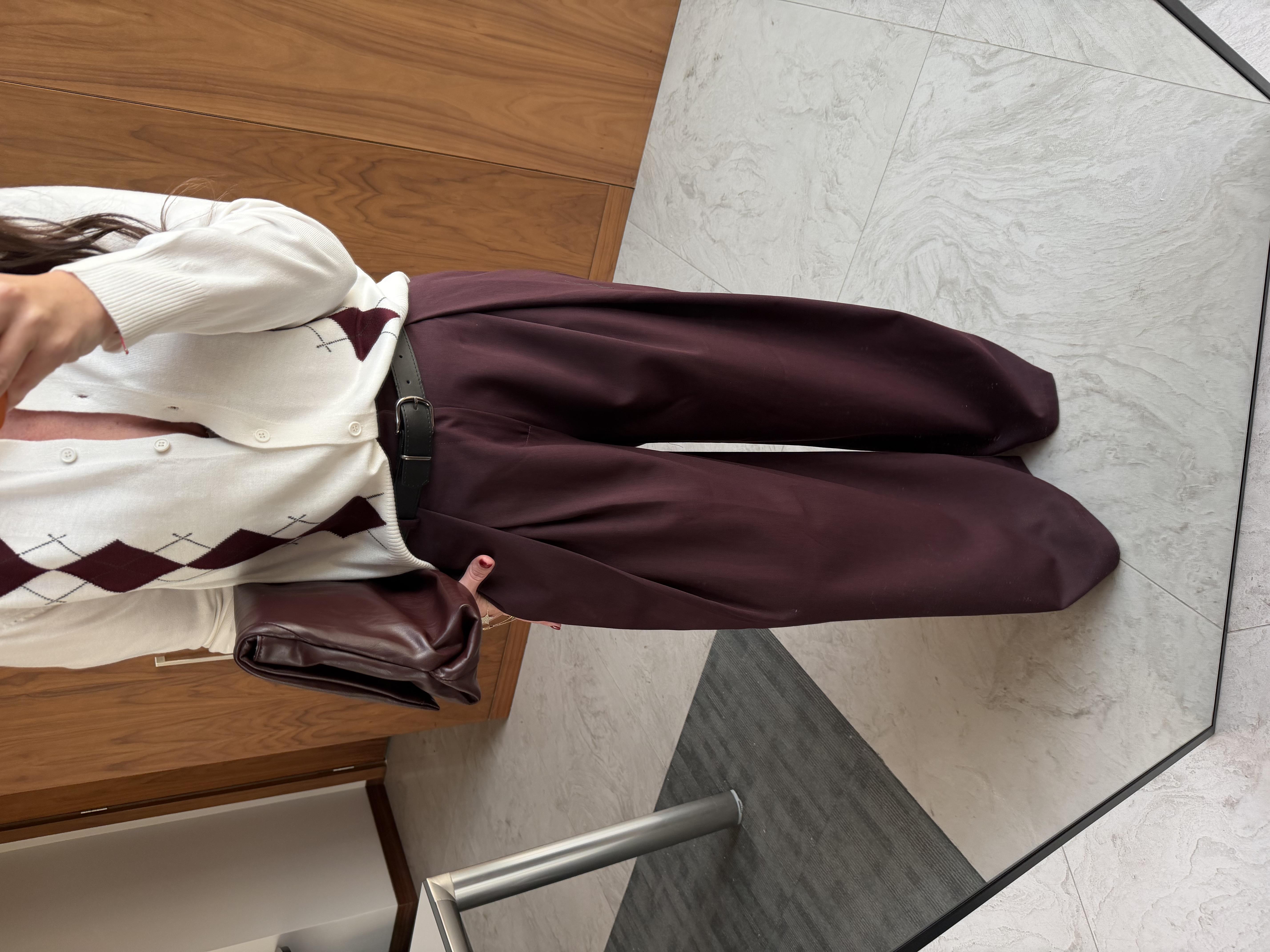 Kemerli Bordo Palazzo Pantalon