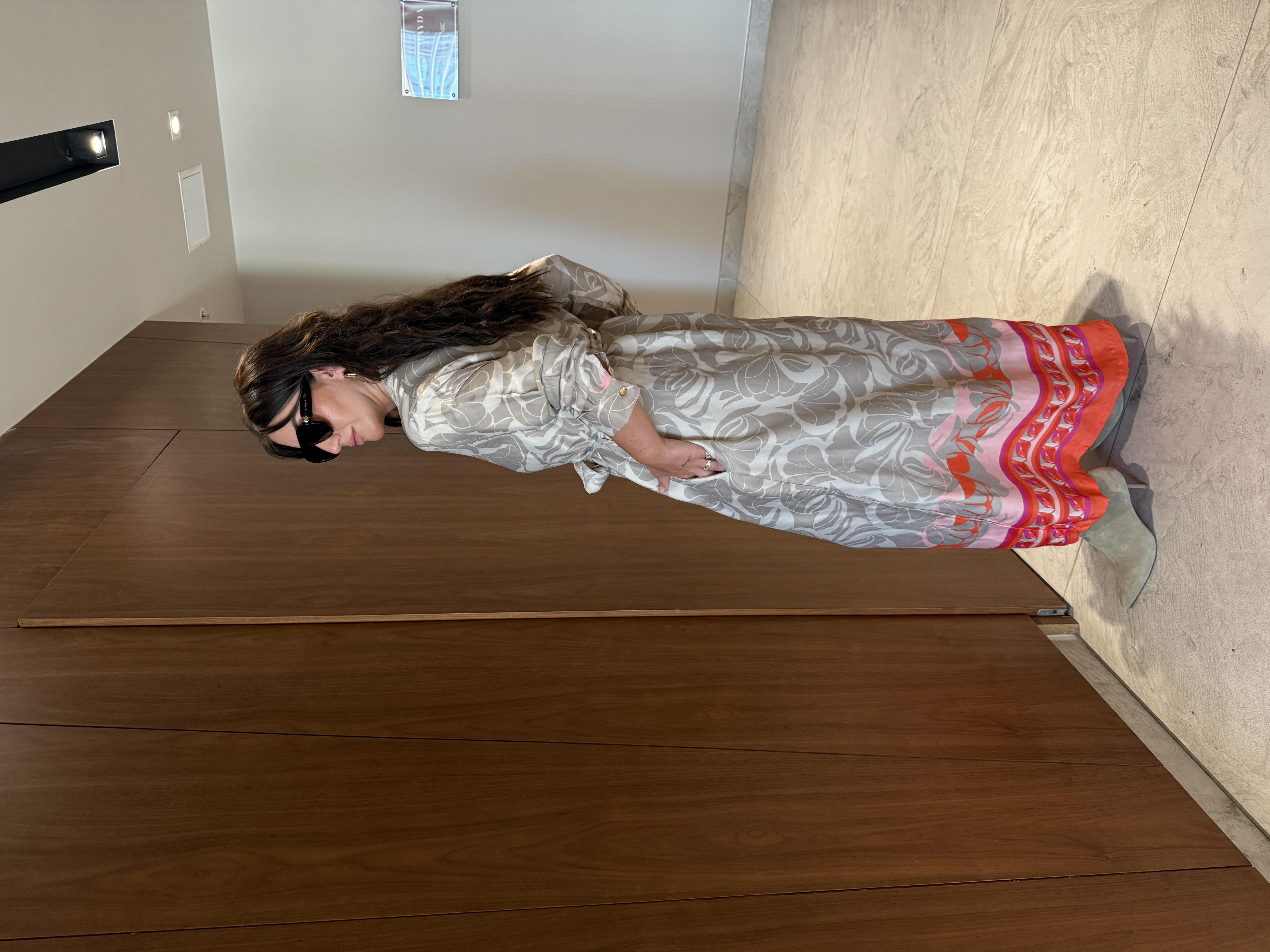 Kırmızı & Bej Desenli , Pamuk Saten , Premium Elbise