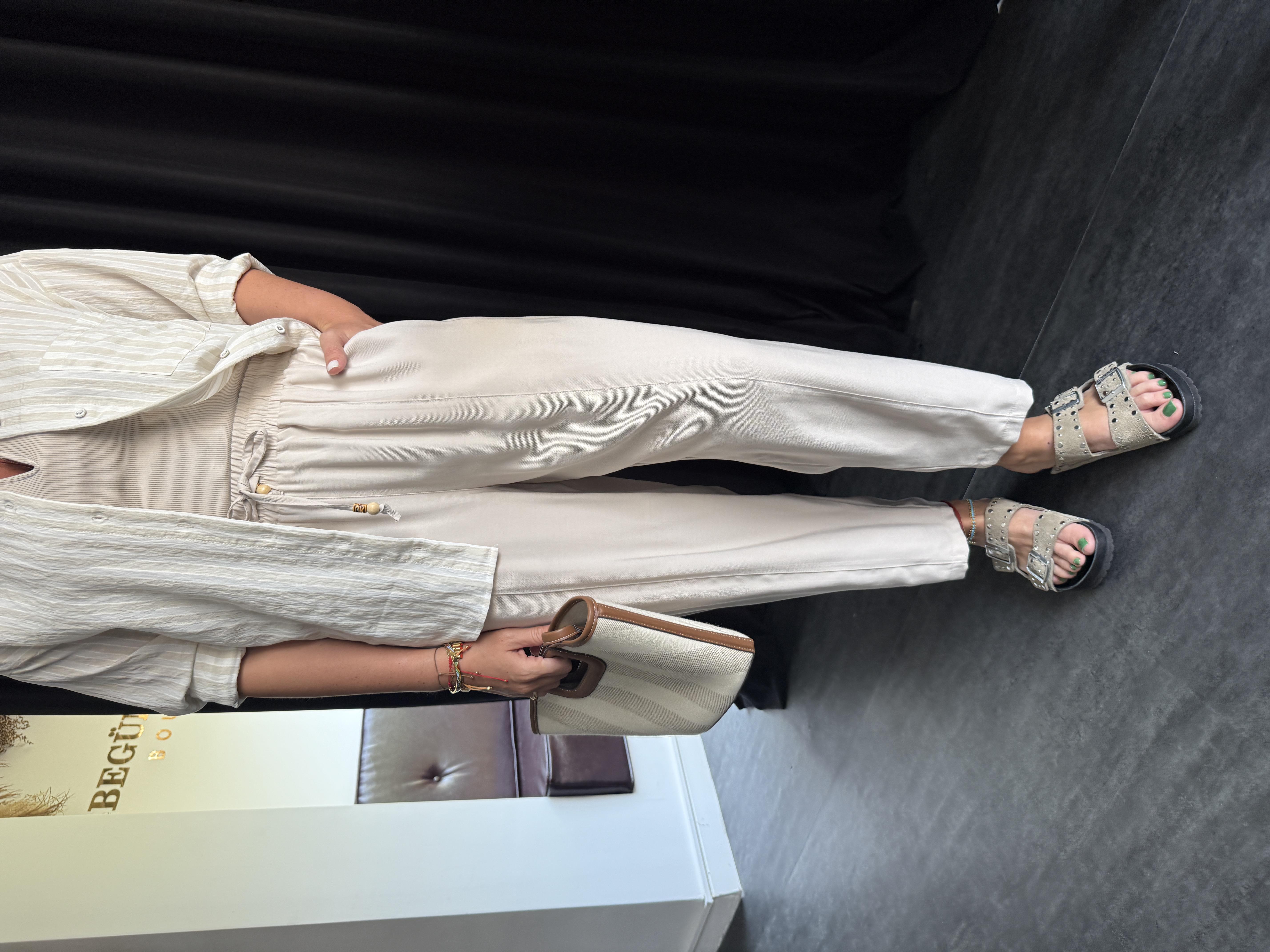 Beli Lastikli , Binici Model , Bej , Tencel Pantolon