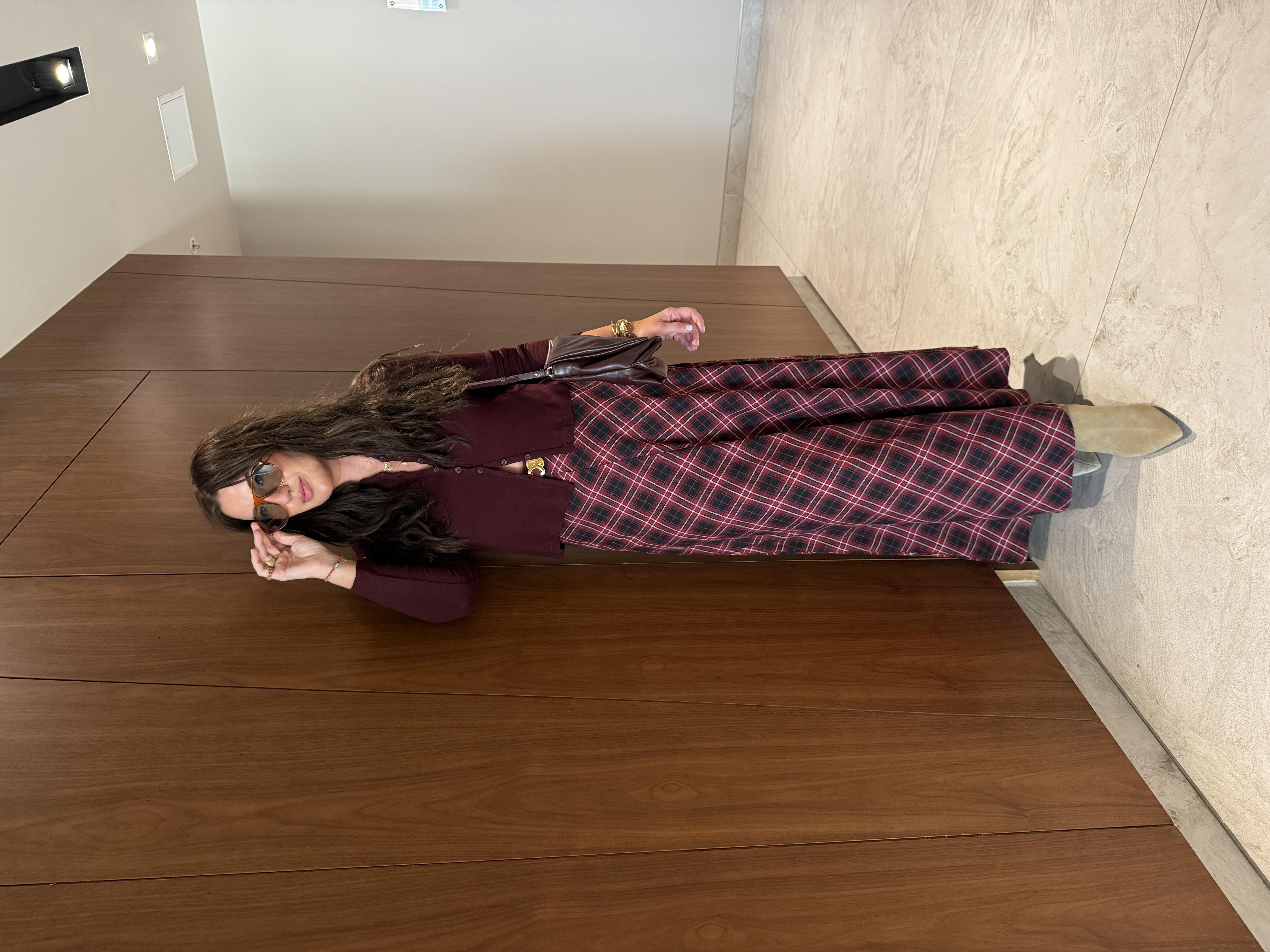 Orijinal Marka , Bordo Ekoseli , Maxi Boy Etek