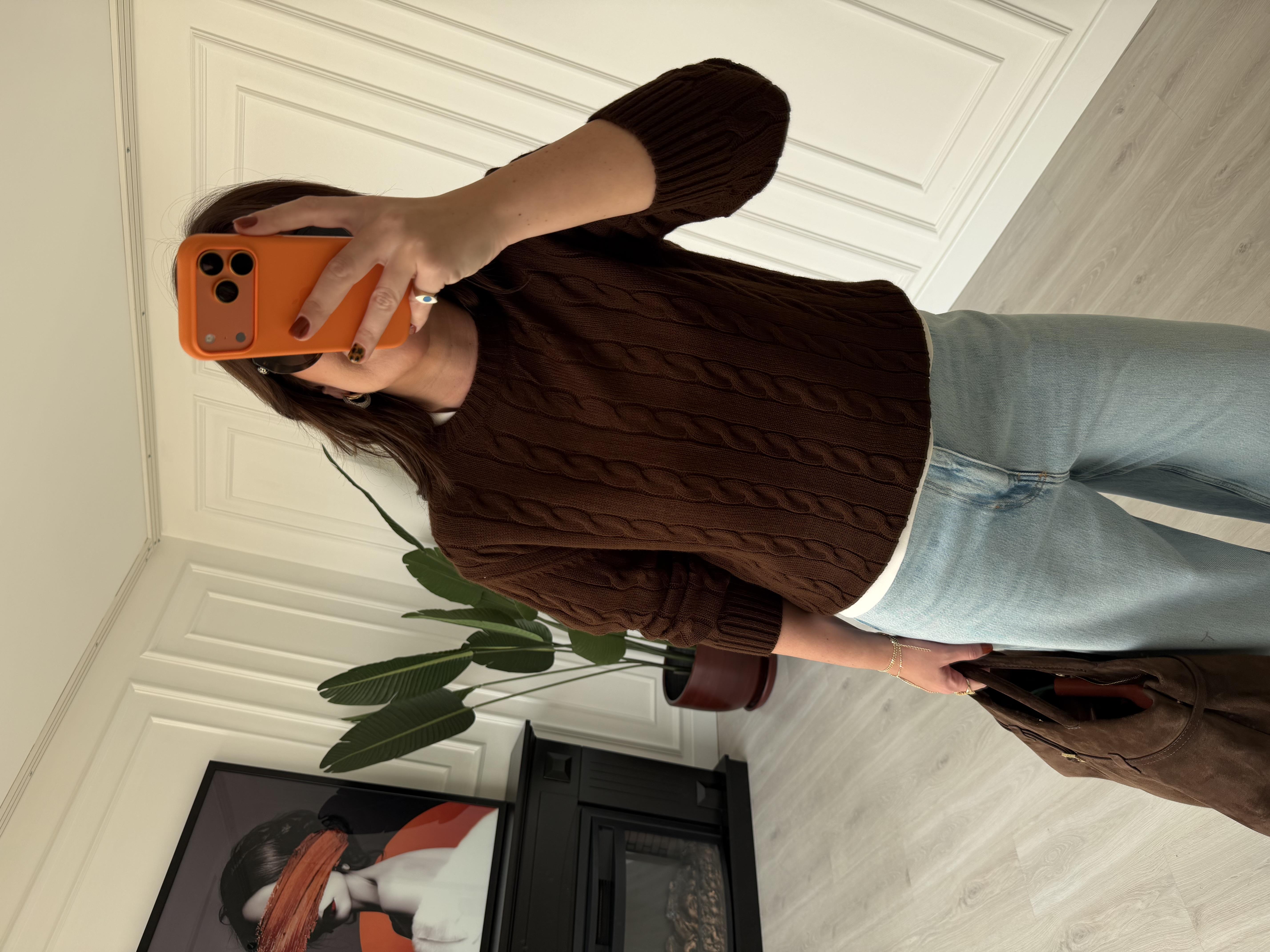 Saç Örgülü , Acı Kahve Triko