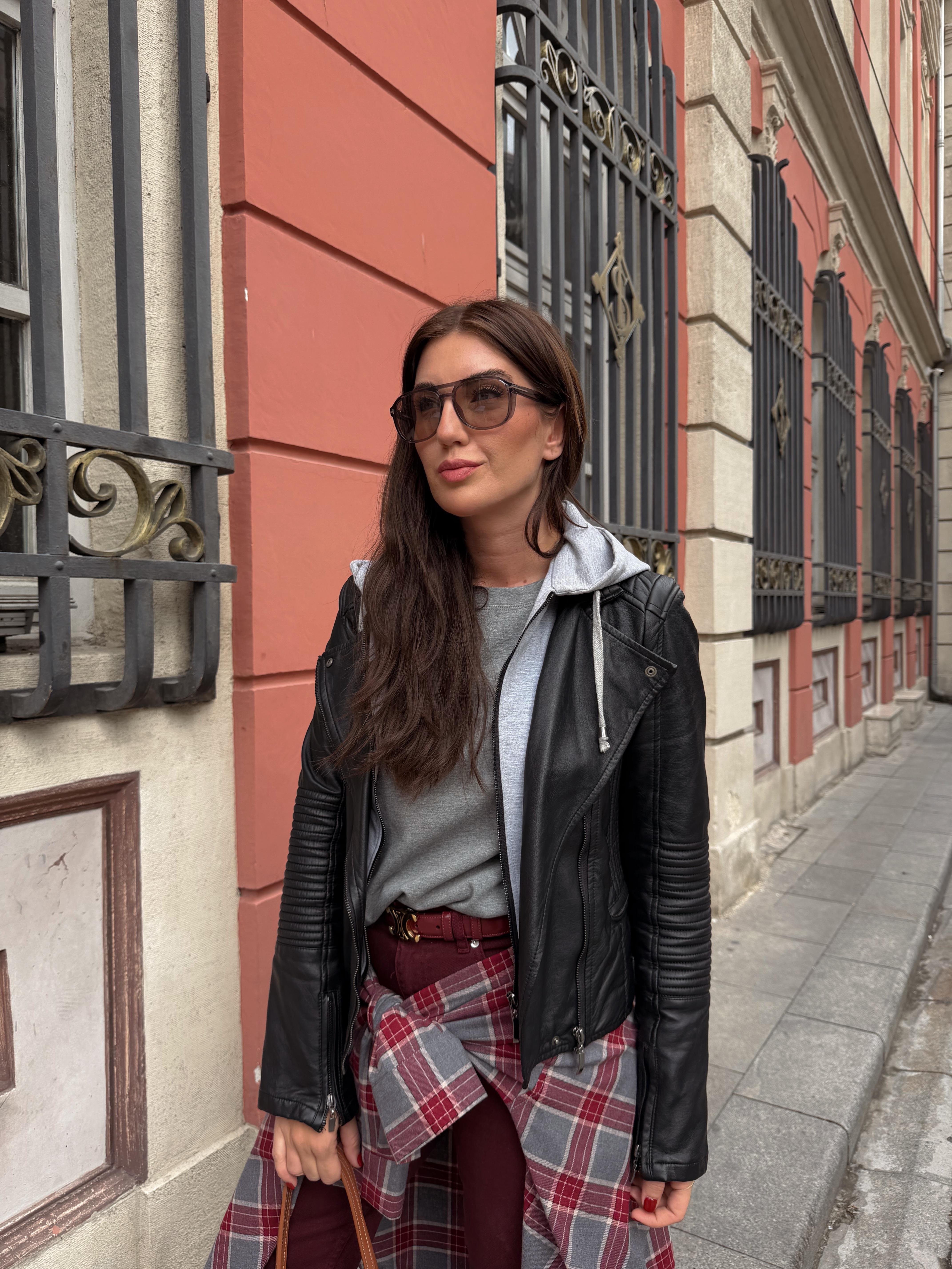 Çıkabilir Kapişonlu , Siyah Deri Ceket