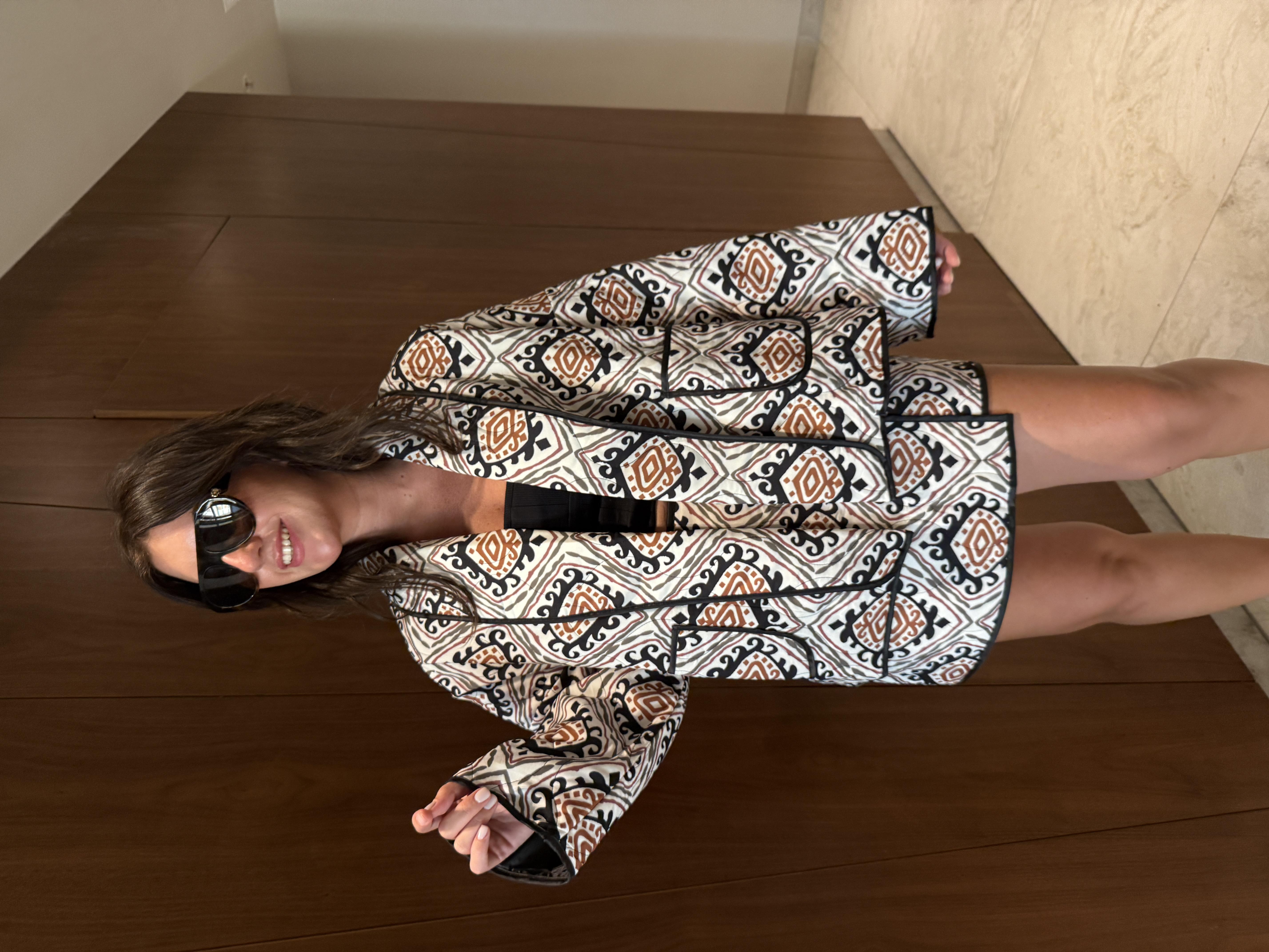 Siyah & Taba , Desenli , Kapitone Ceket