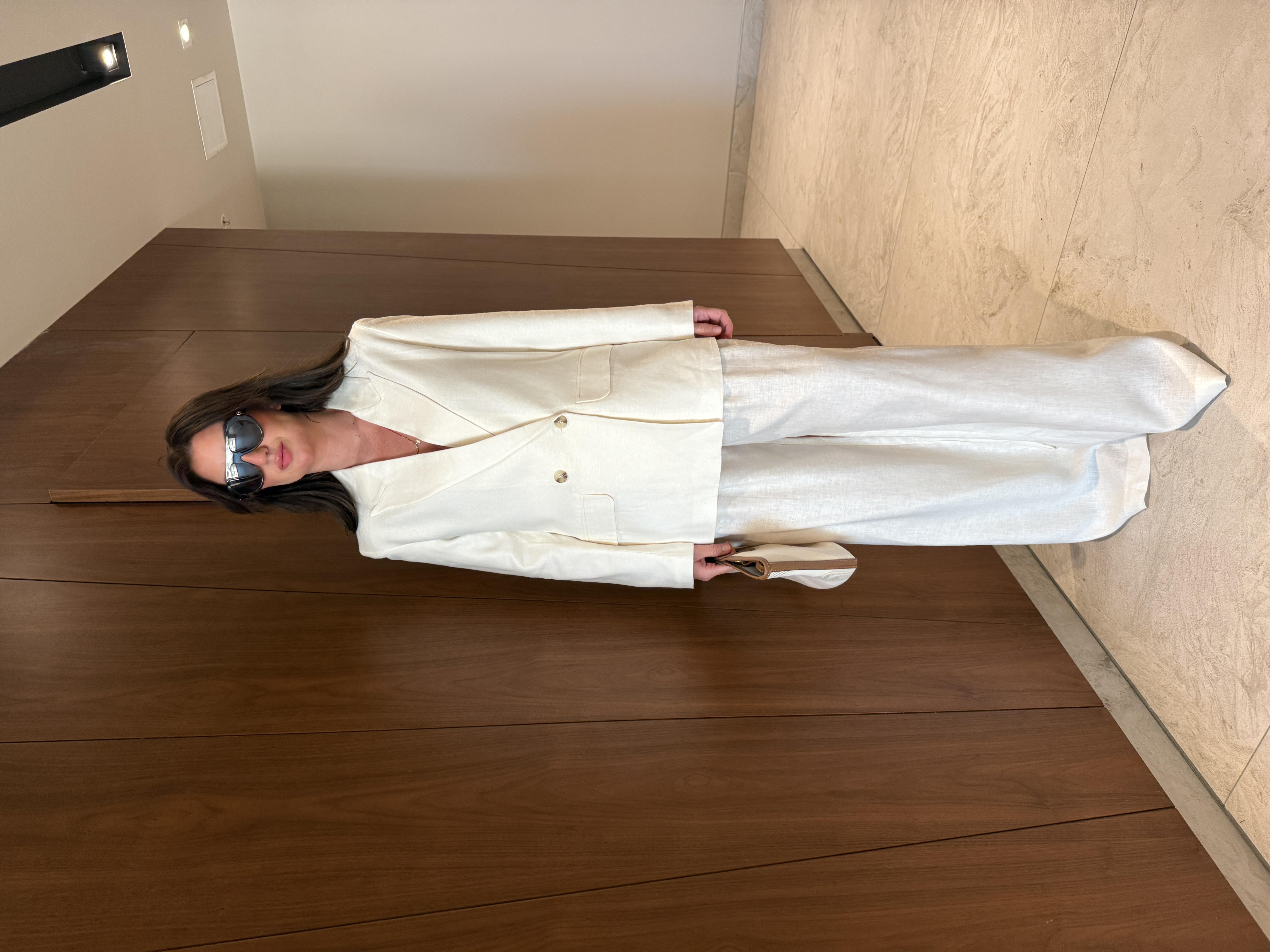 %100 Keten , Ekru , Blazer & Pantolon Takım