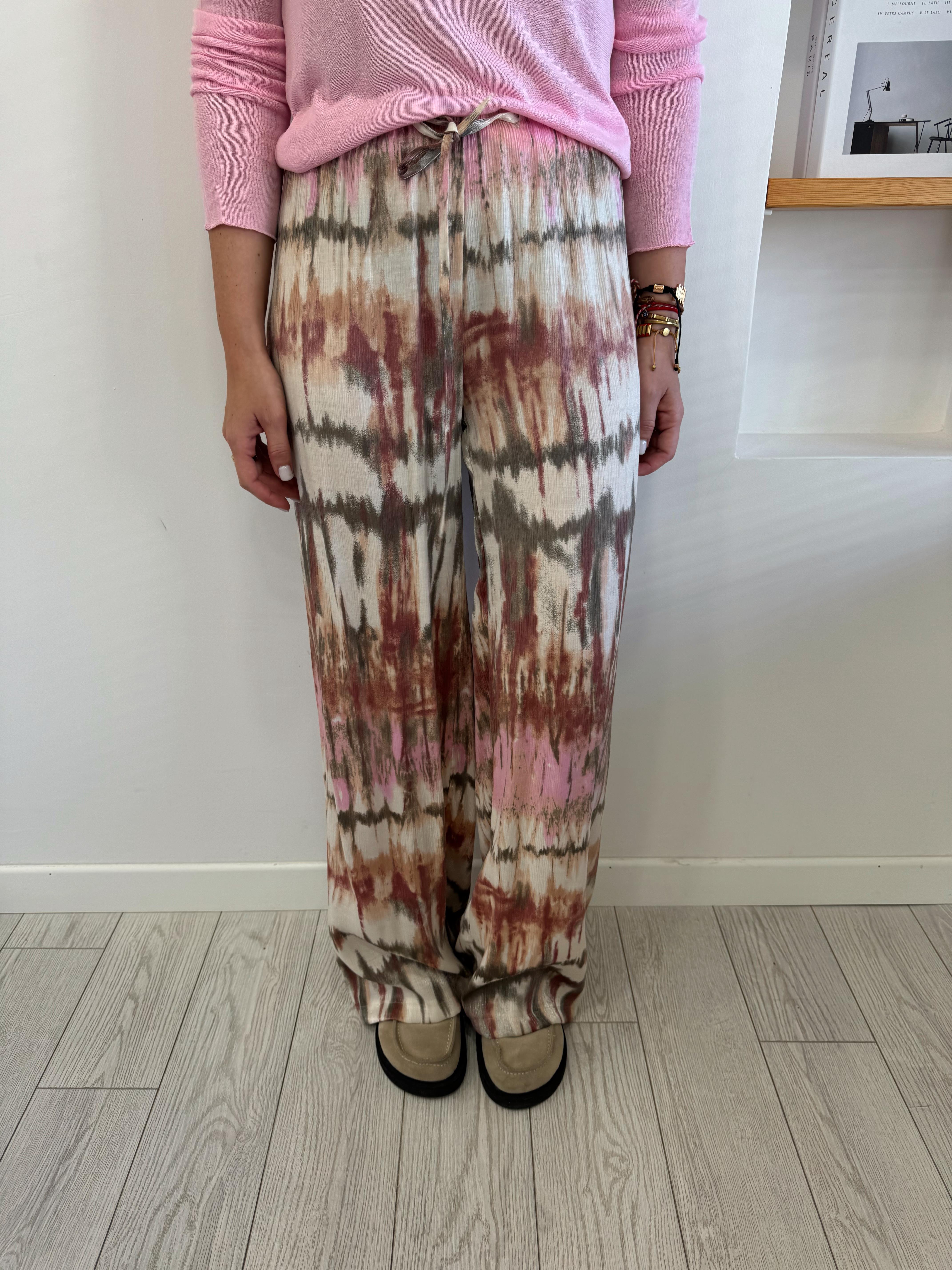 Pembe Batik Desenli Tiril Pantolon