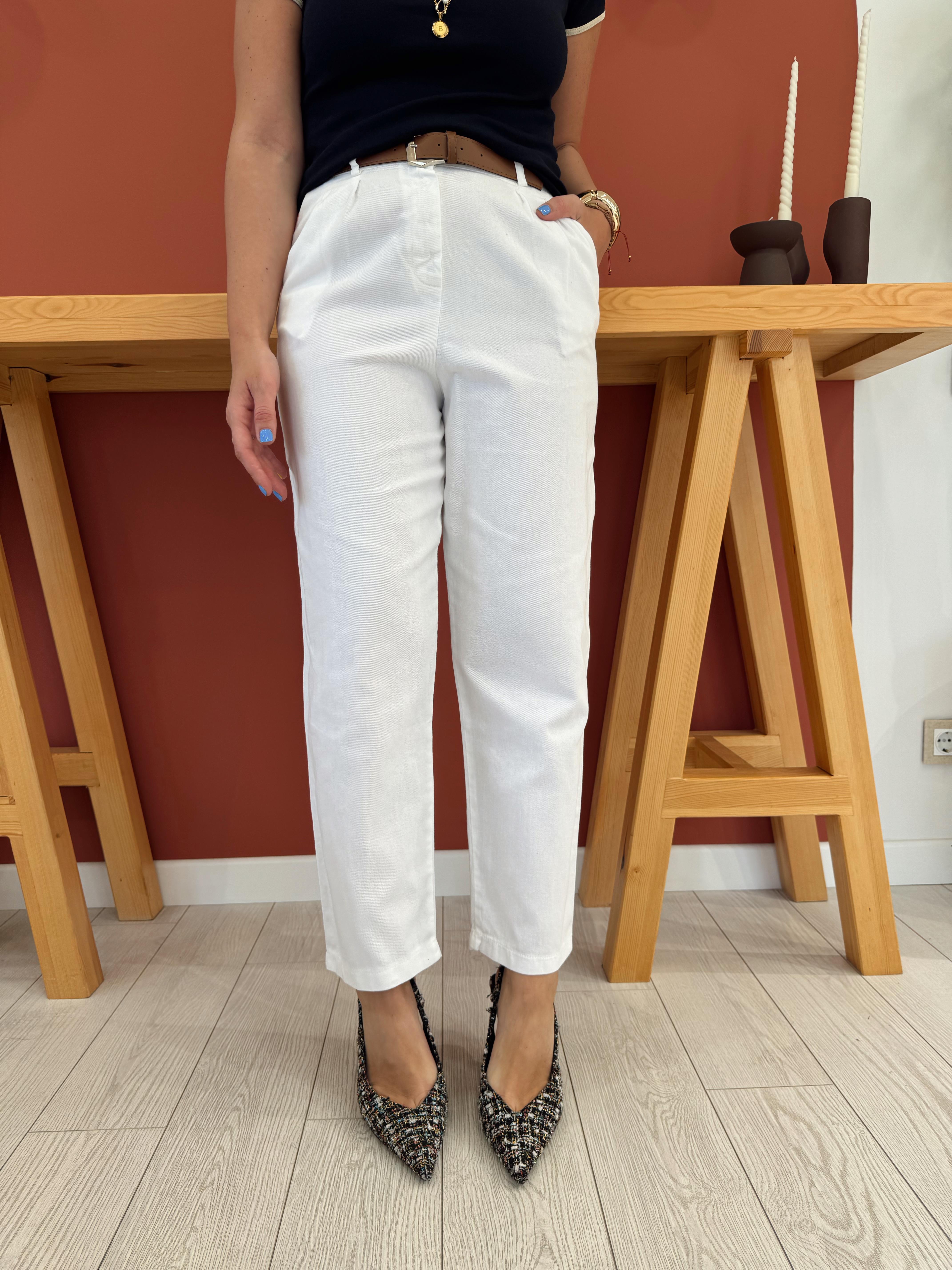 Taba Kemerli Ekru Gabardin Pantolon