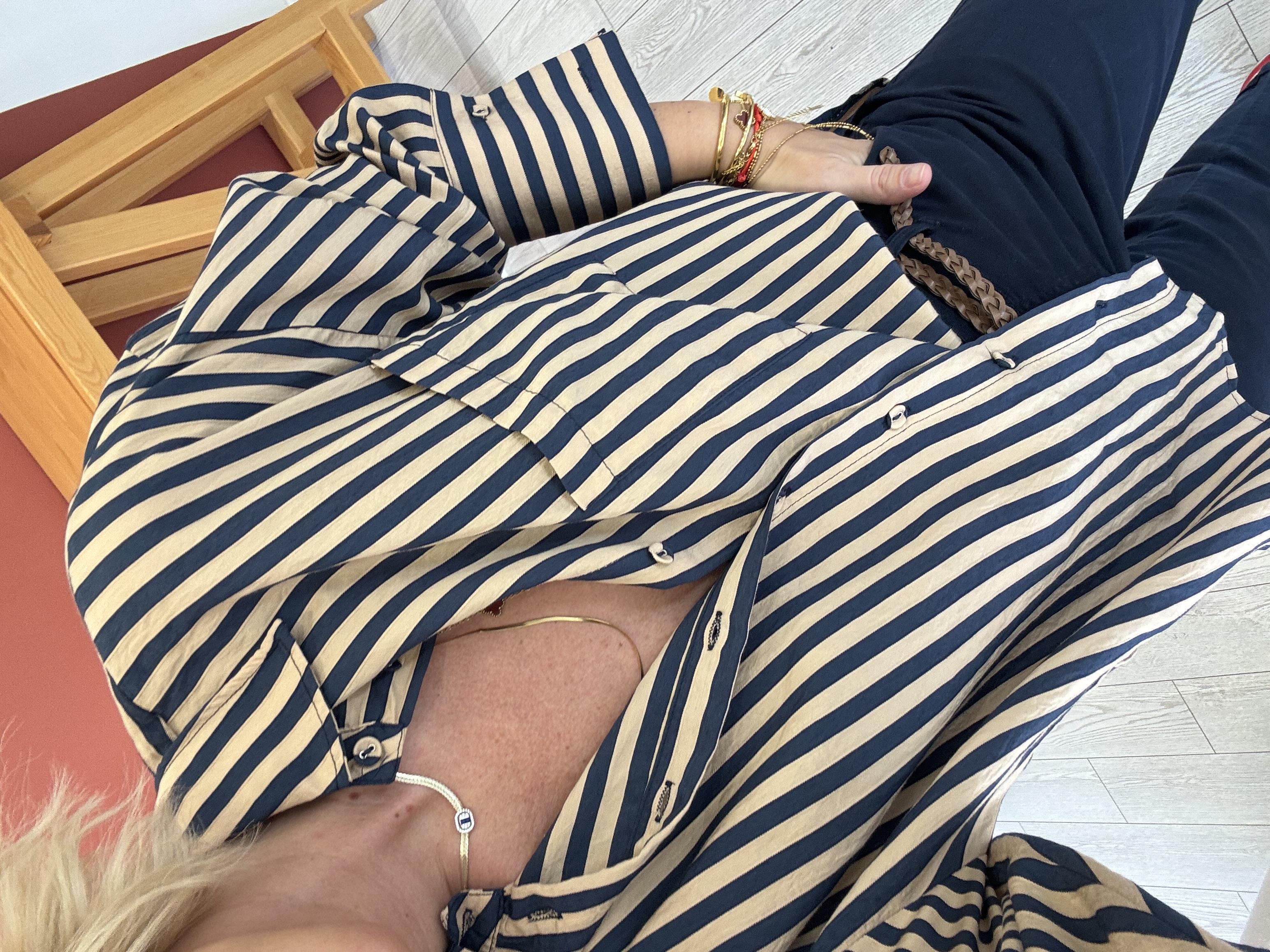 Taba & Lacivert Çizgili , Tencel Gömlek