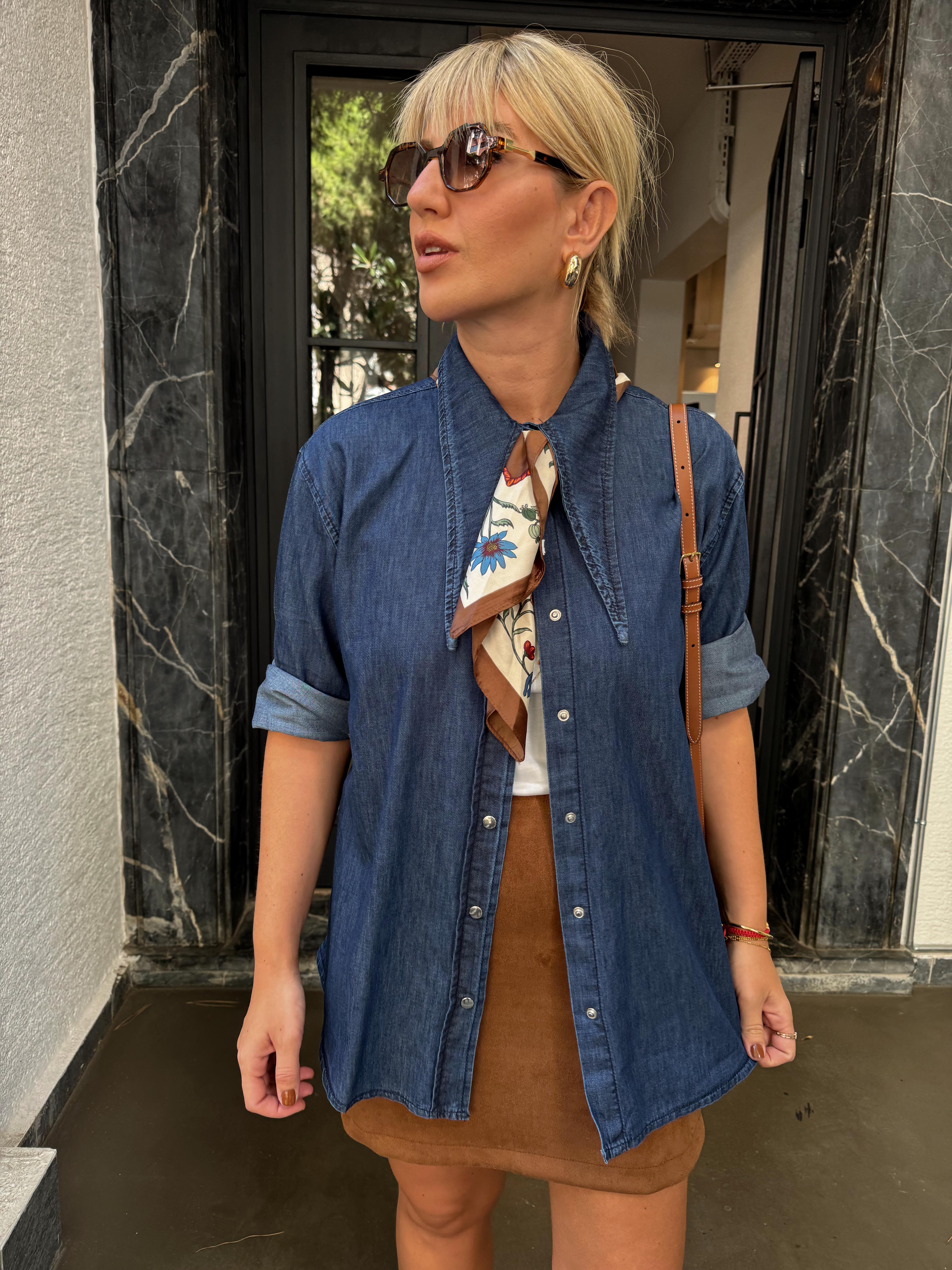 Yaka Detaylı , Tencel Jean Gömlek