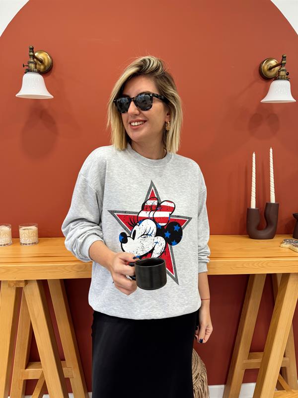 Minnie Mouse Bask l Gri Sweat Begum Mayda Boutique