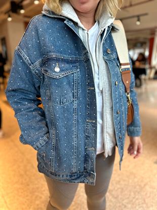 Taşlı Oversize Jean Ceket