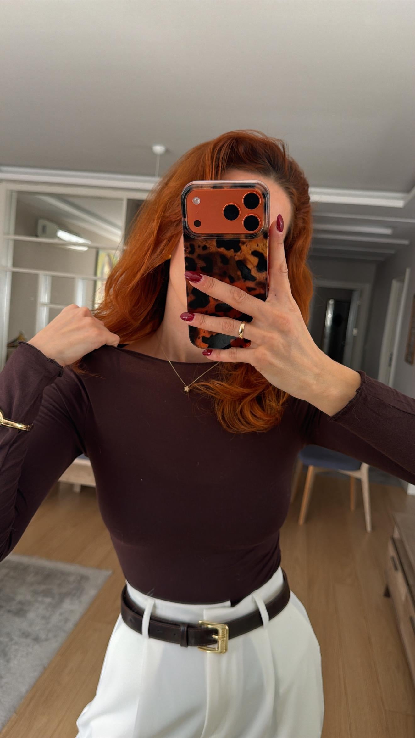 Boğazlı Transparan Bluz Kahve 
