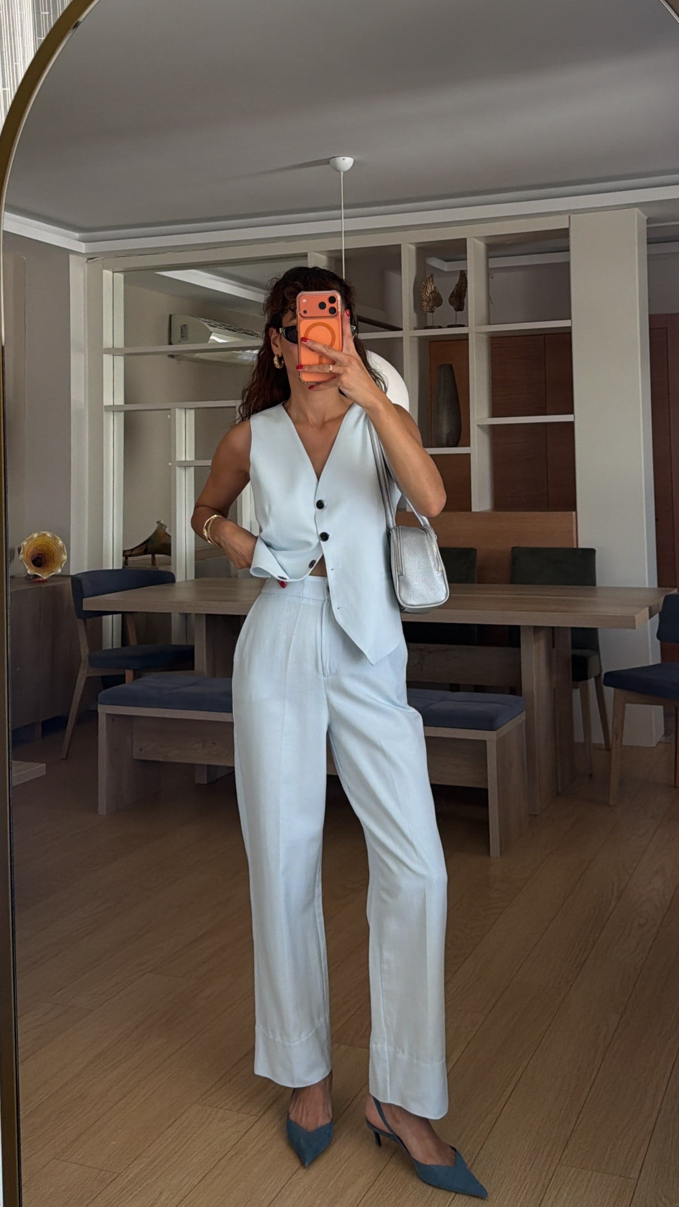 Buz Mavi Double Paça Yelek Pantolon Takım 