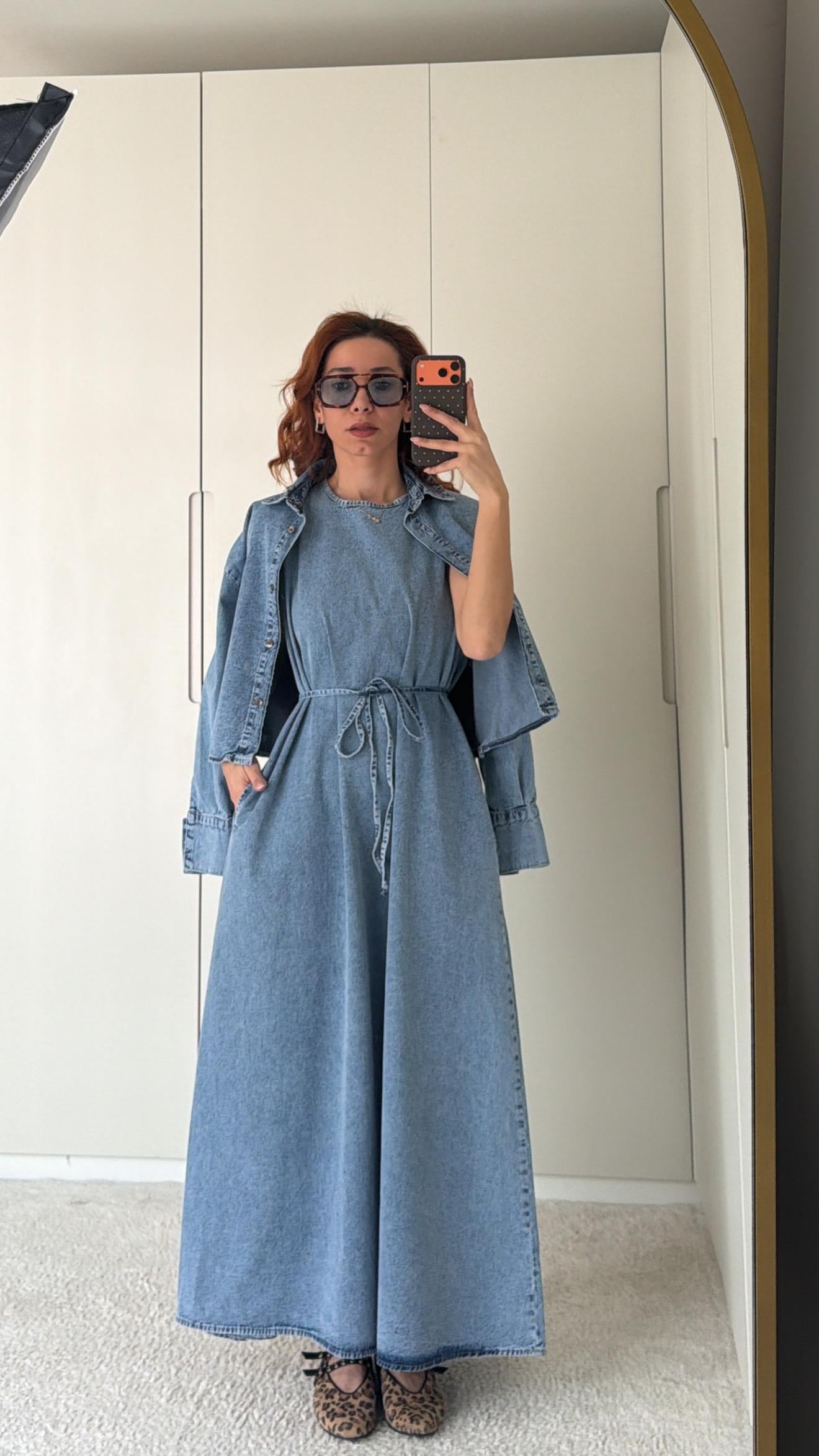 Denim Ceket Elbise Takım 