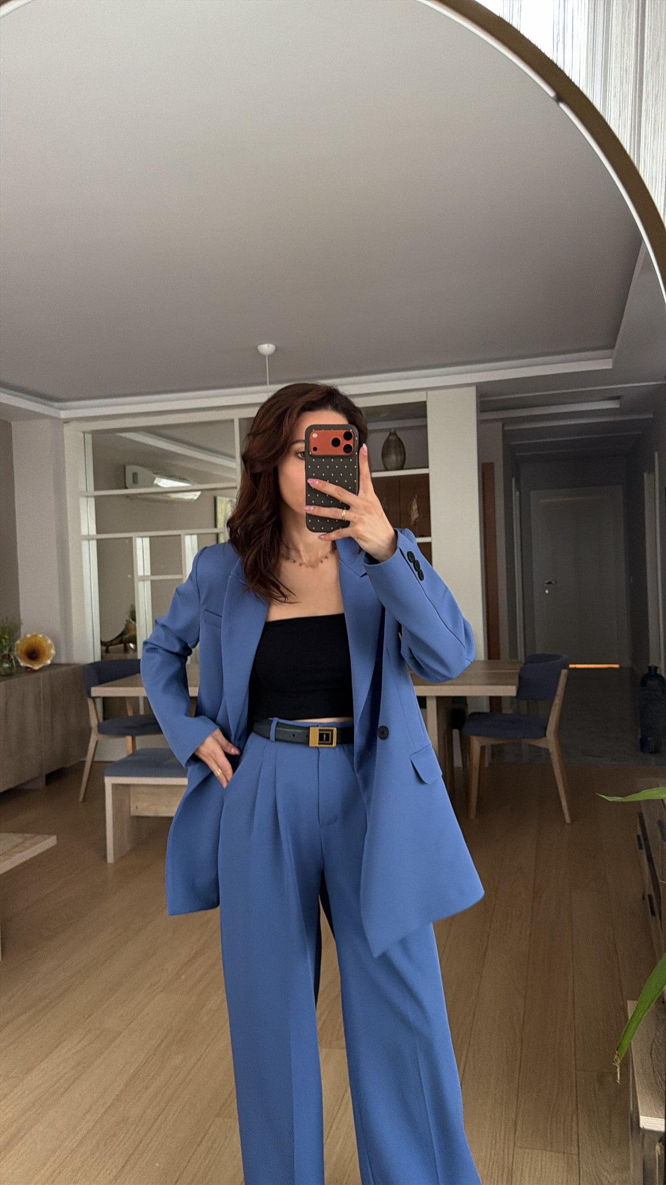 HAVACI MAVİ İNDİGO  PALAZZO PANTOLON  OVERSIZE ASTARLI CEKET TAKIM1