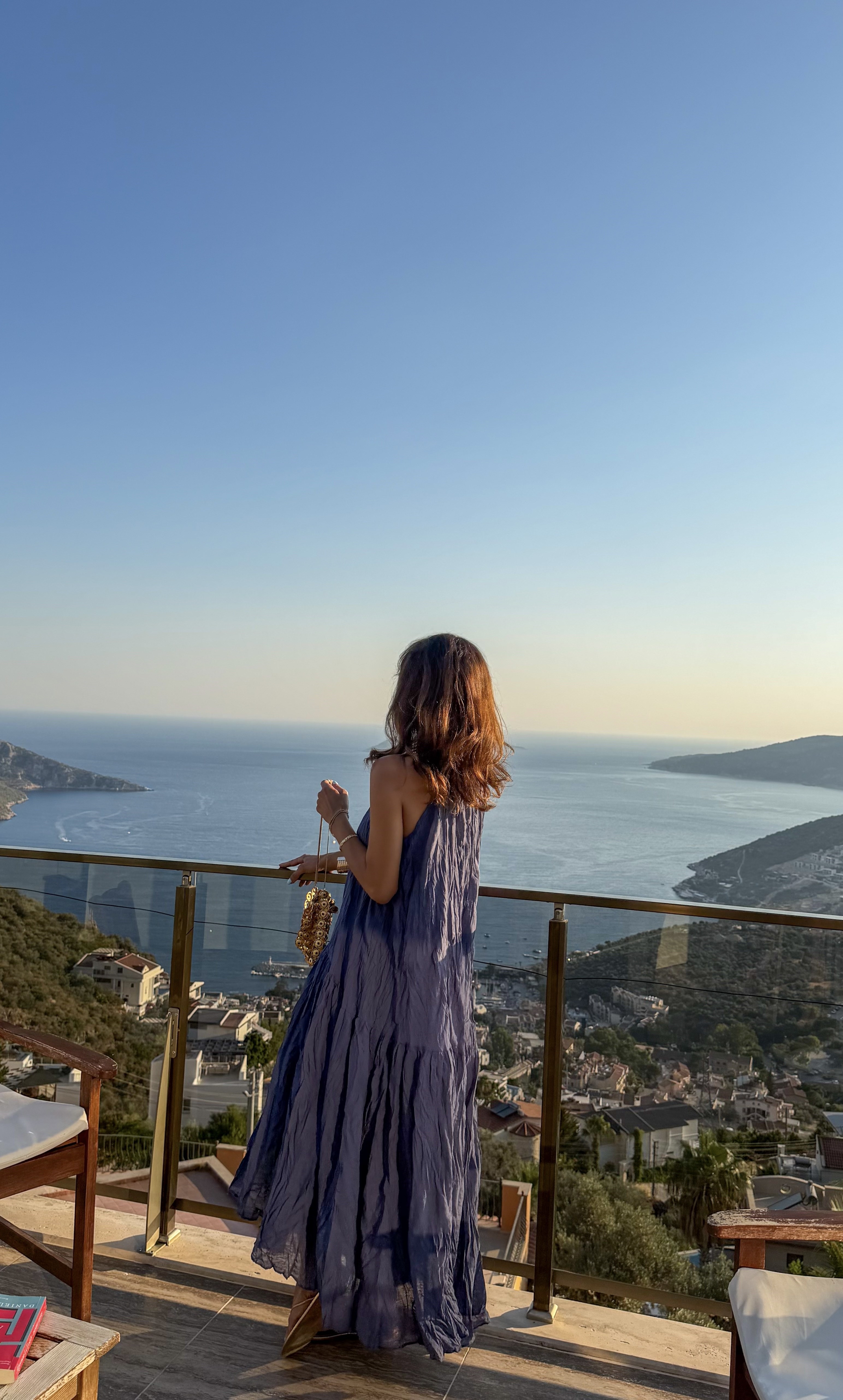 İndigo  Kırışık dokulu maxi elbise
