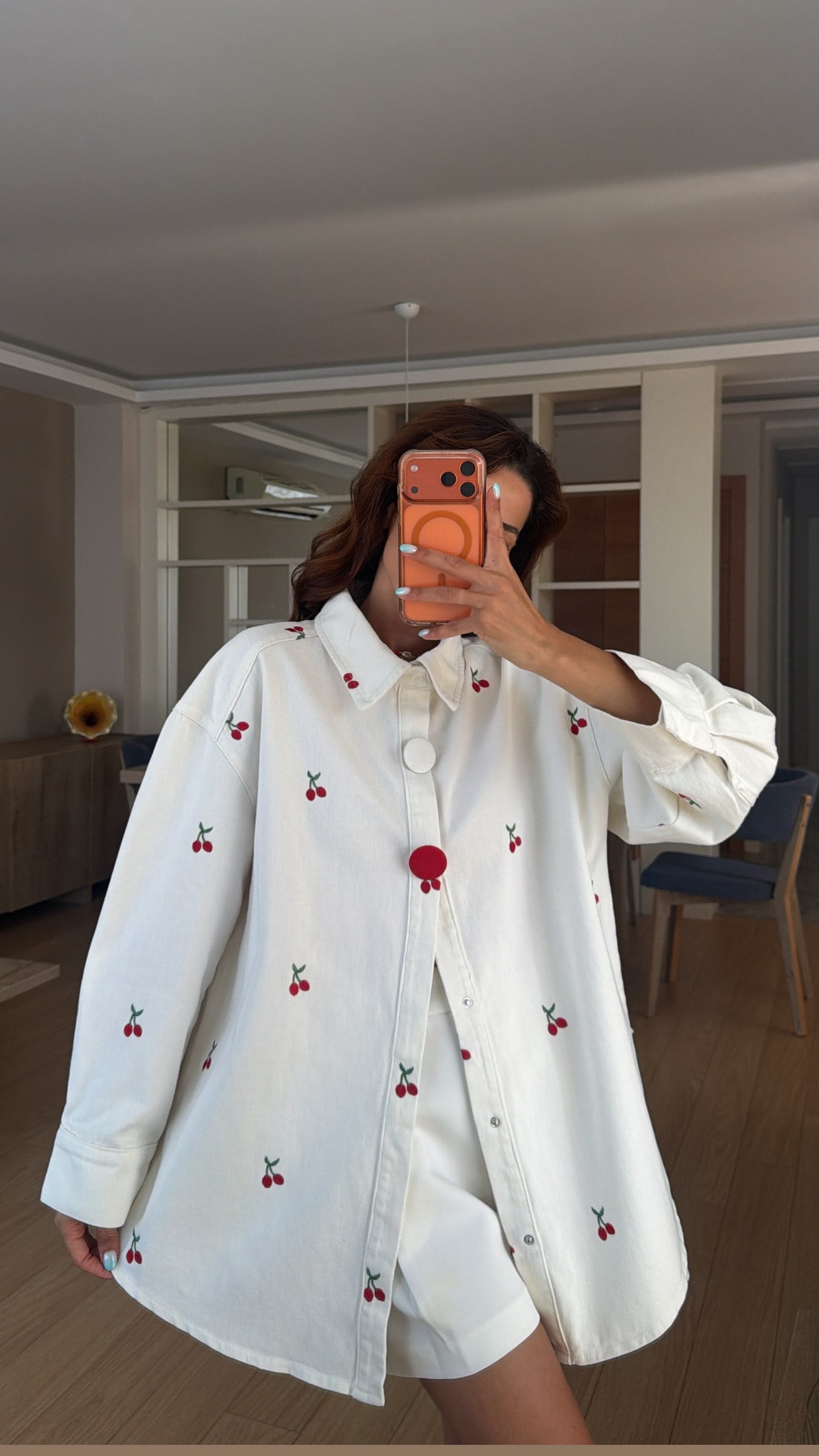 Kiraz İşlemeli Denim Ceket