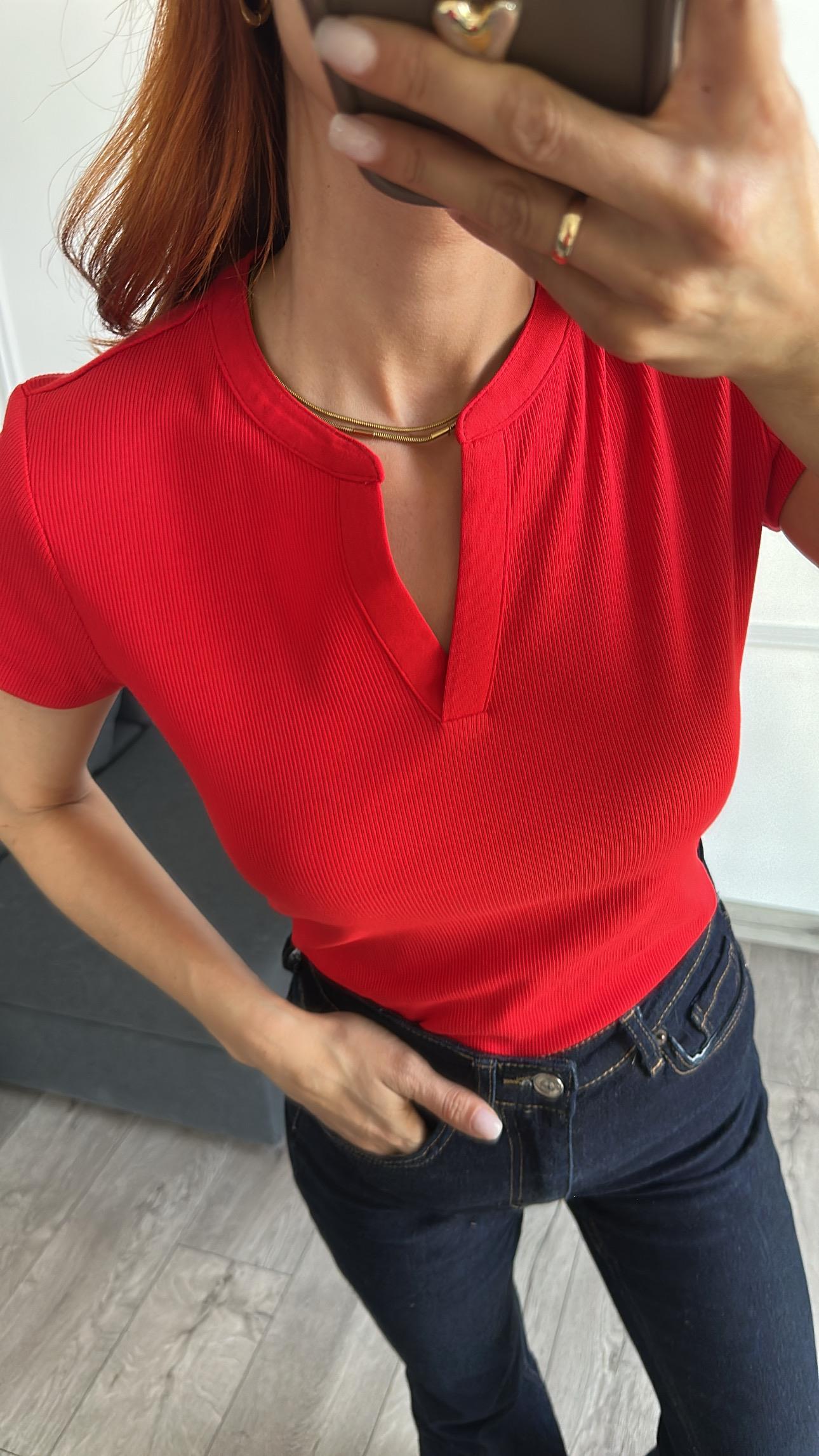 Kırmızı Damla Yaka Cotton Tshirt