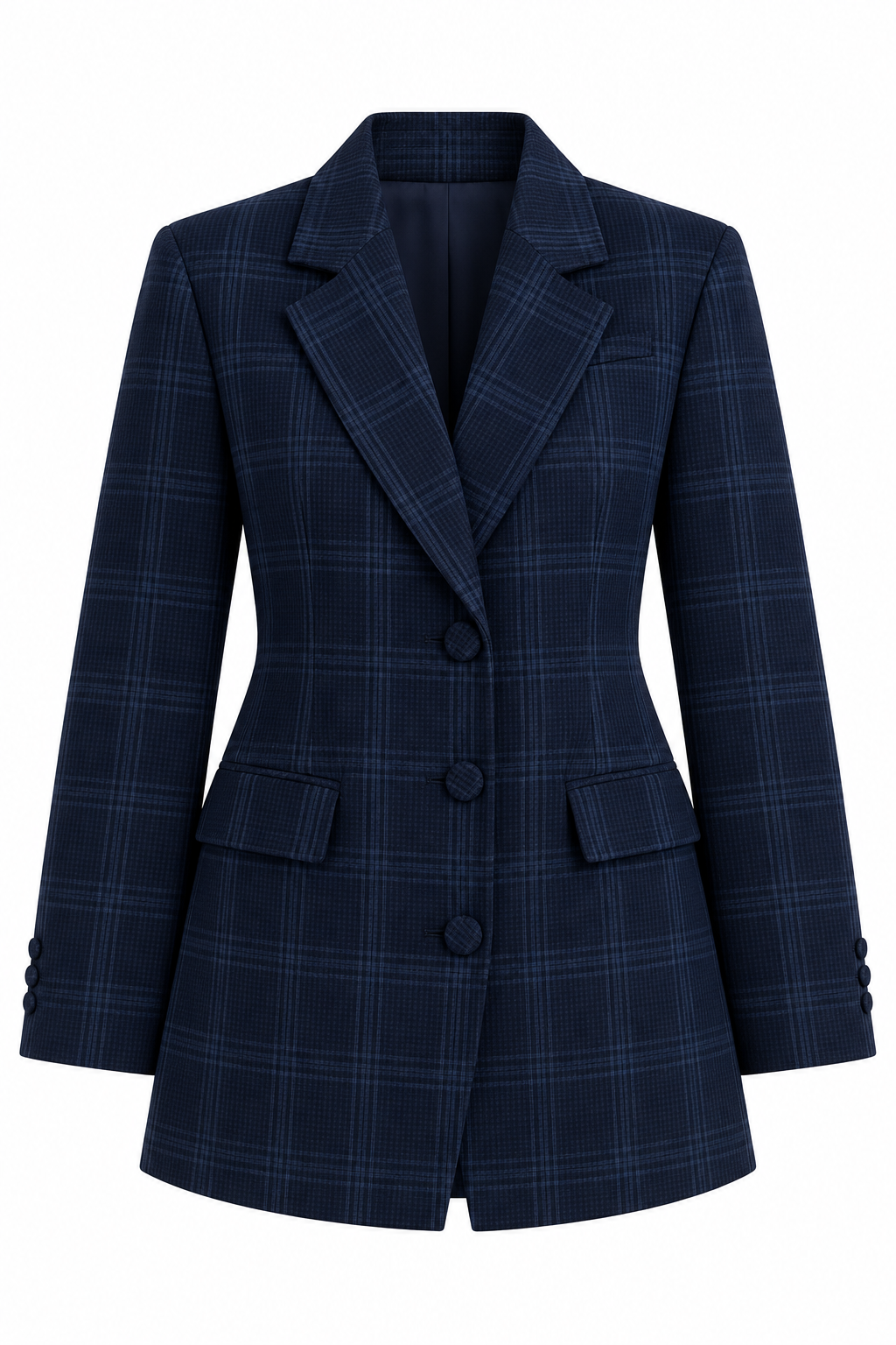 Lacivert Ekose Desen Blazer Ceket 