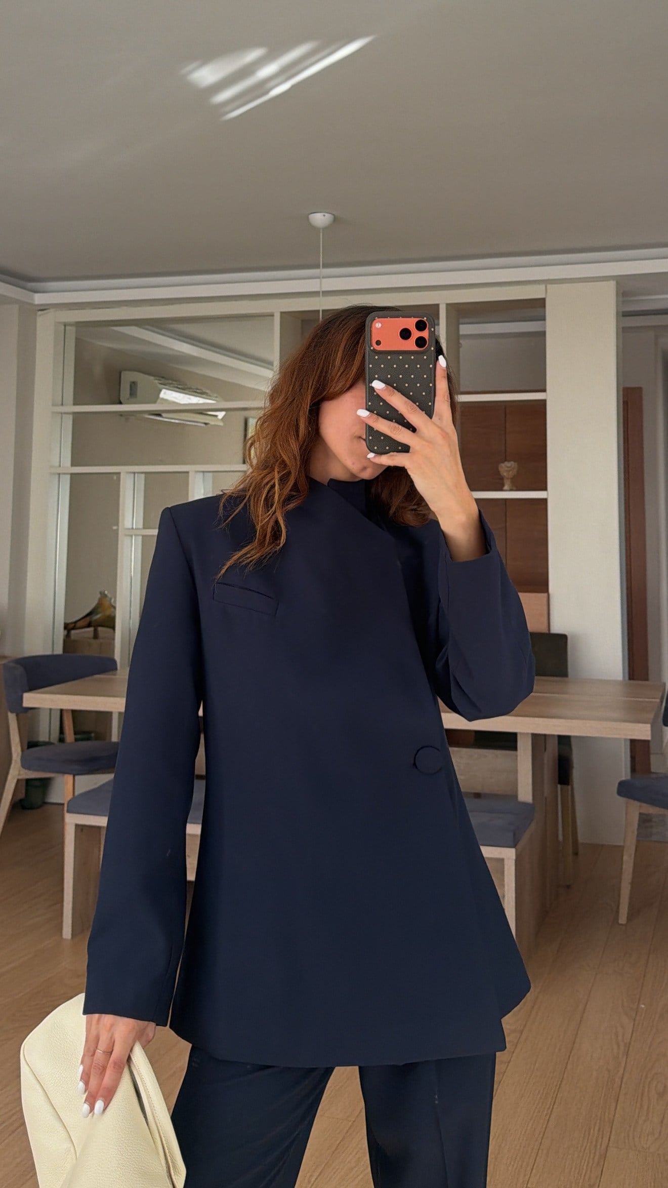 Lacivert Yan Düğme Ceket Pile Detay Palazzo Takım 