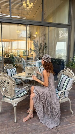 Cappuccino Kırışık dokulu maxi elbise