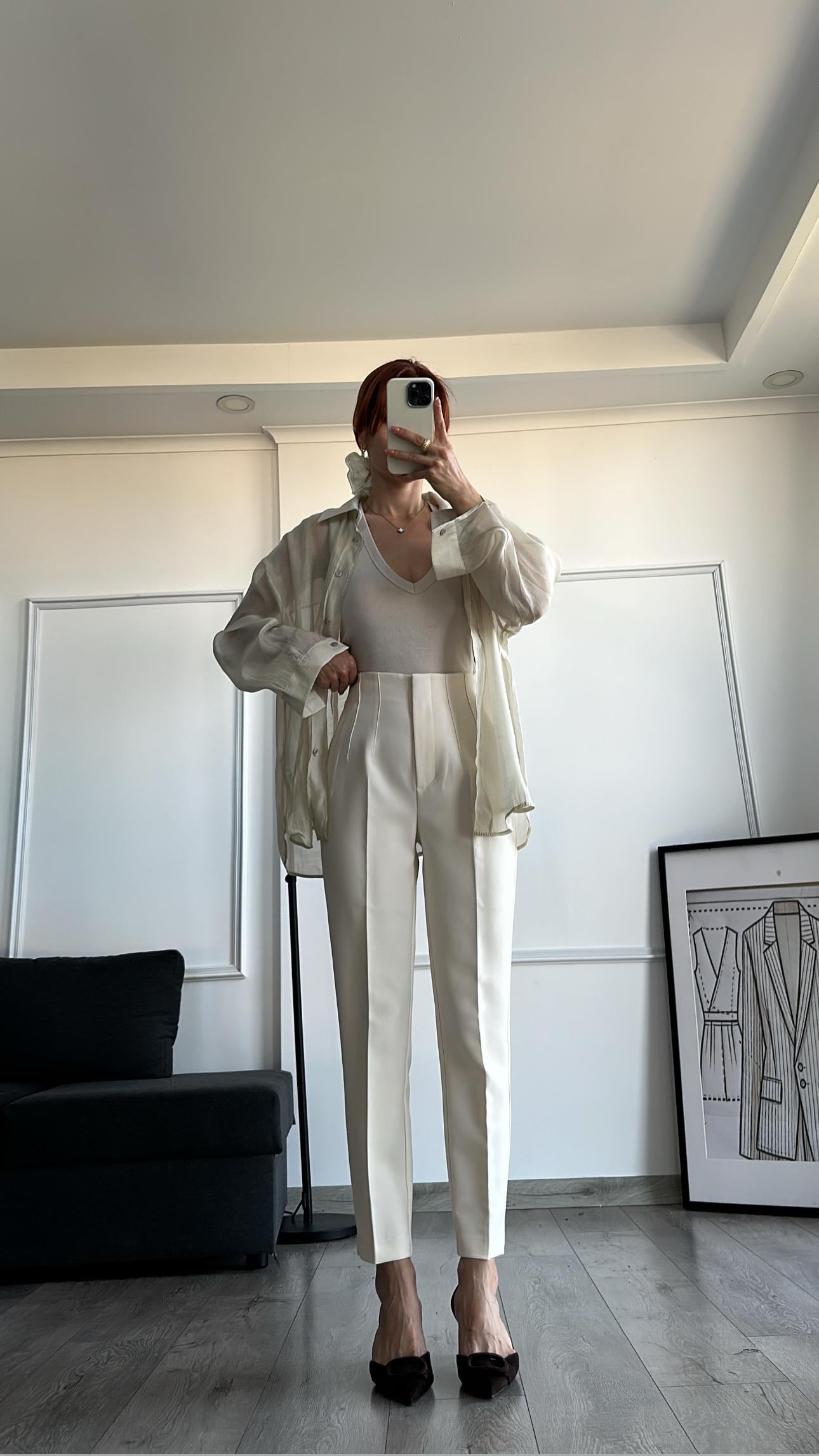 BEJ RUSTİK HIGH WAIST PANTOLON