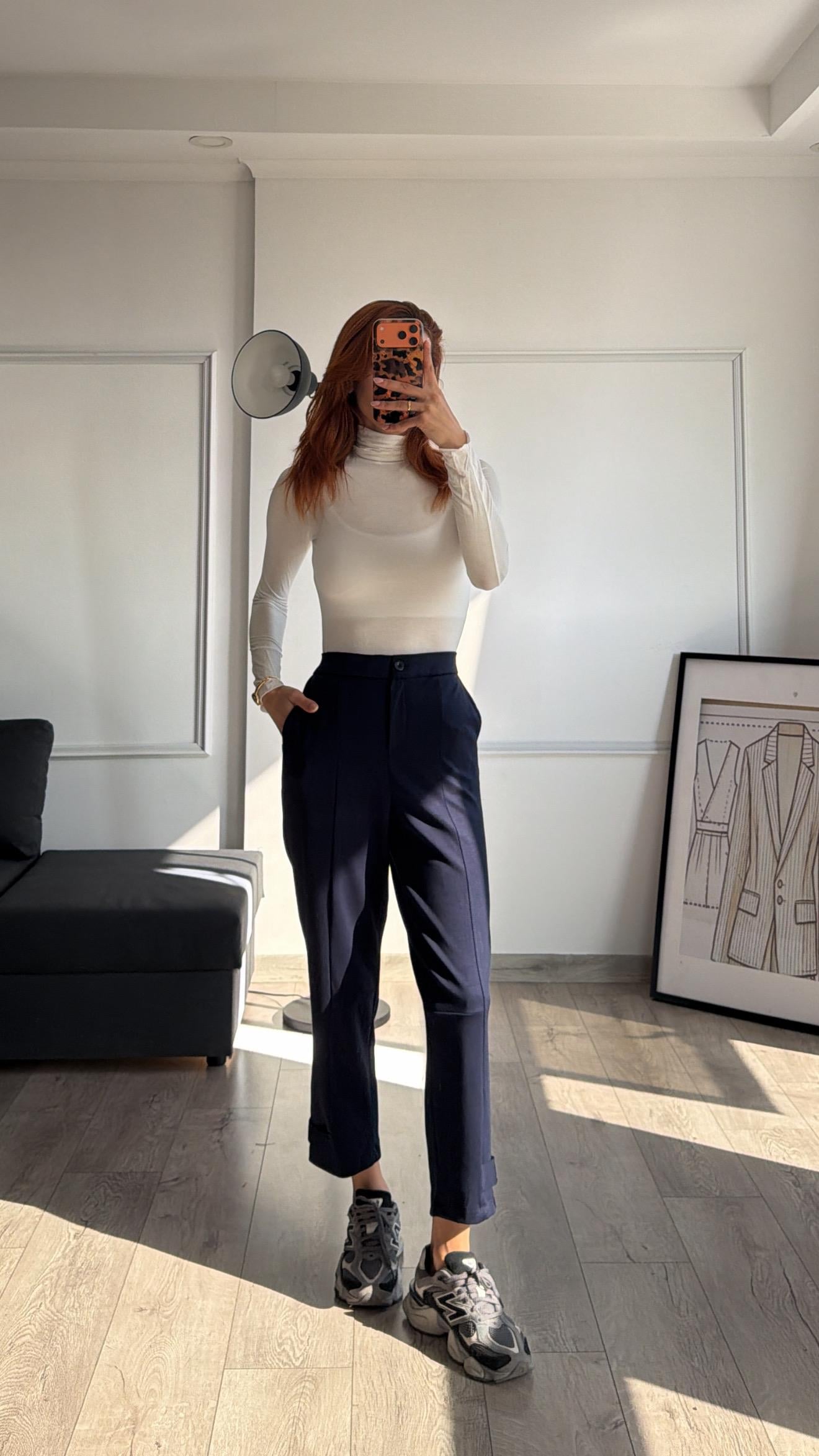 Beymn Lacivert Bilek Çıtçıtlı Modal Pantolon 