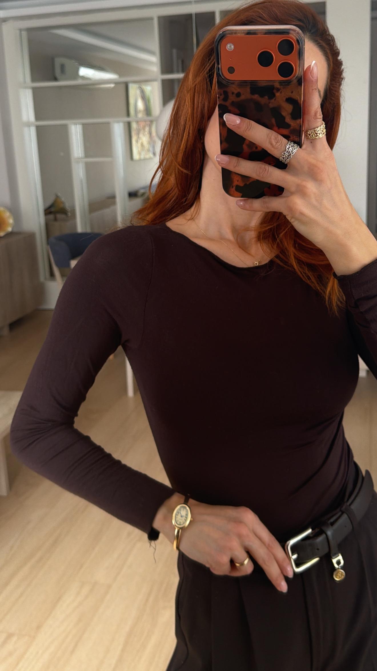 Boğazlı Transparan Bluz Kahve 