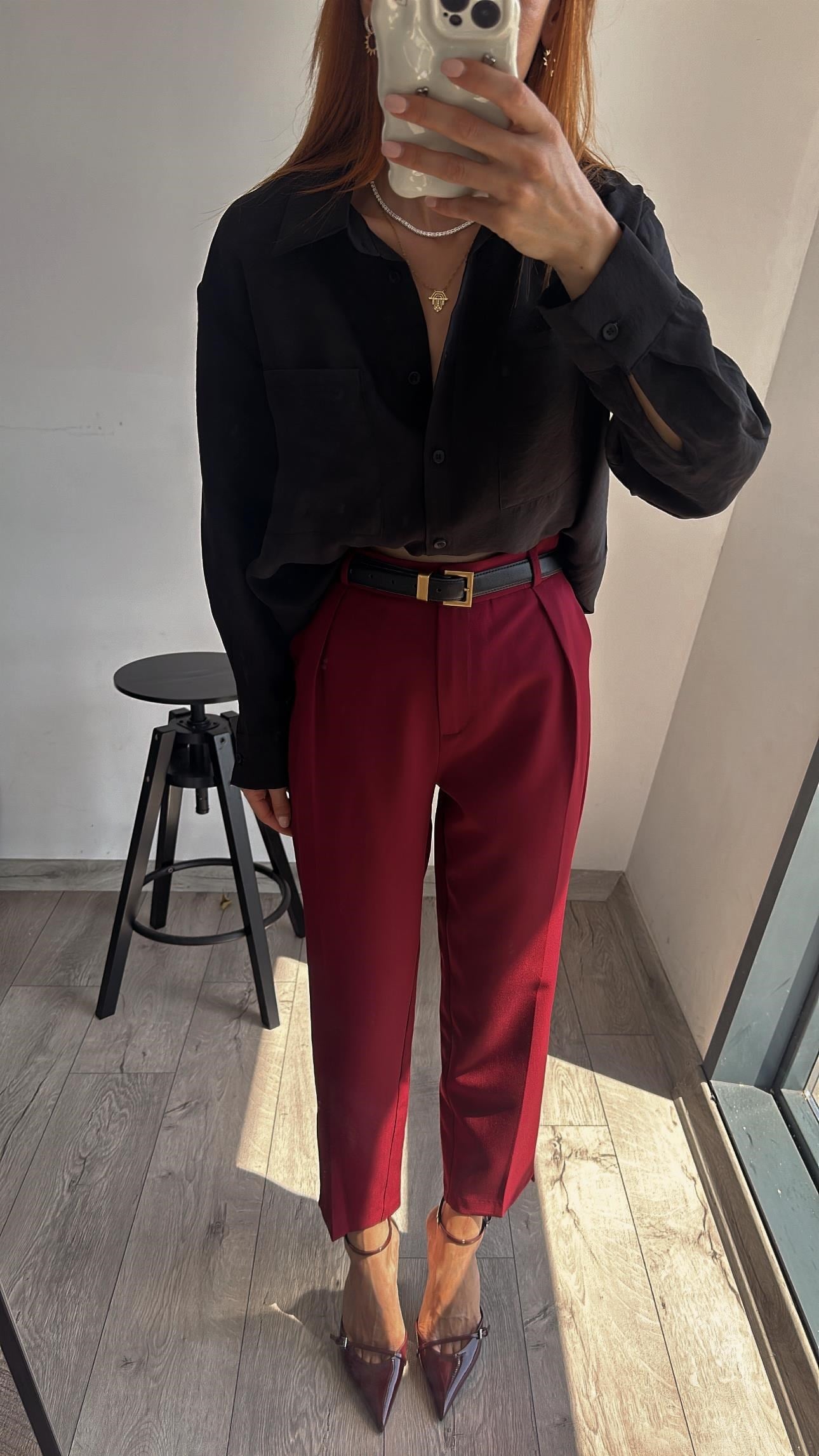 BORDO Pile Detay Havuç Pantolon 