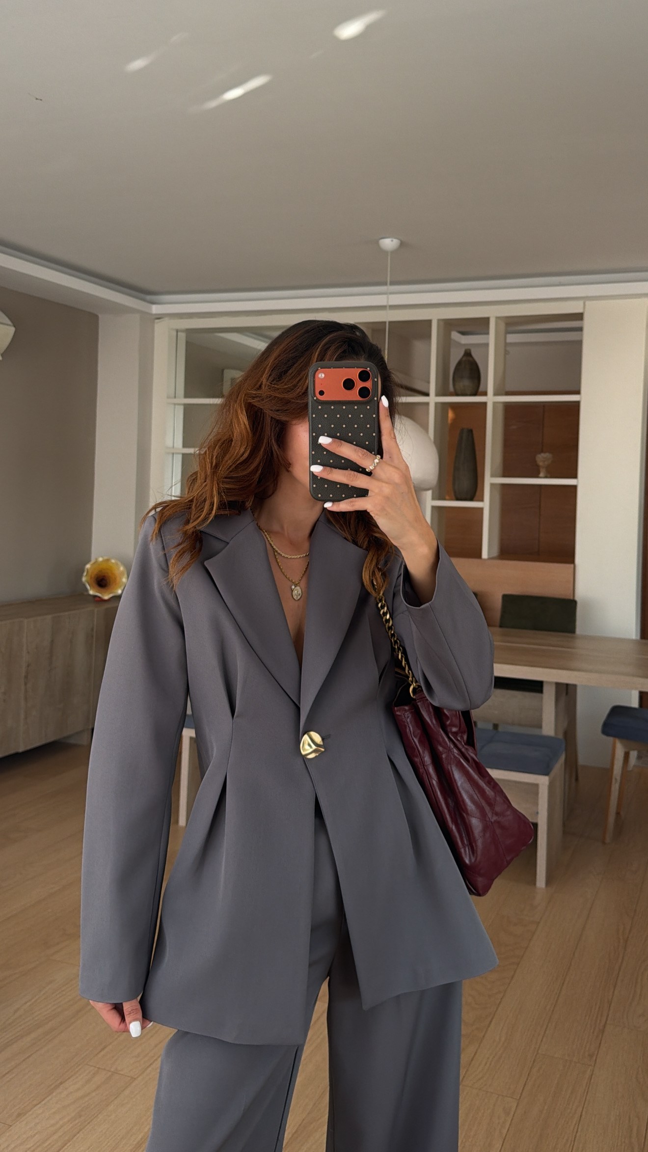 Füme  Belden Oturtma Gold Düğme Ceket Takım 