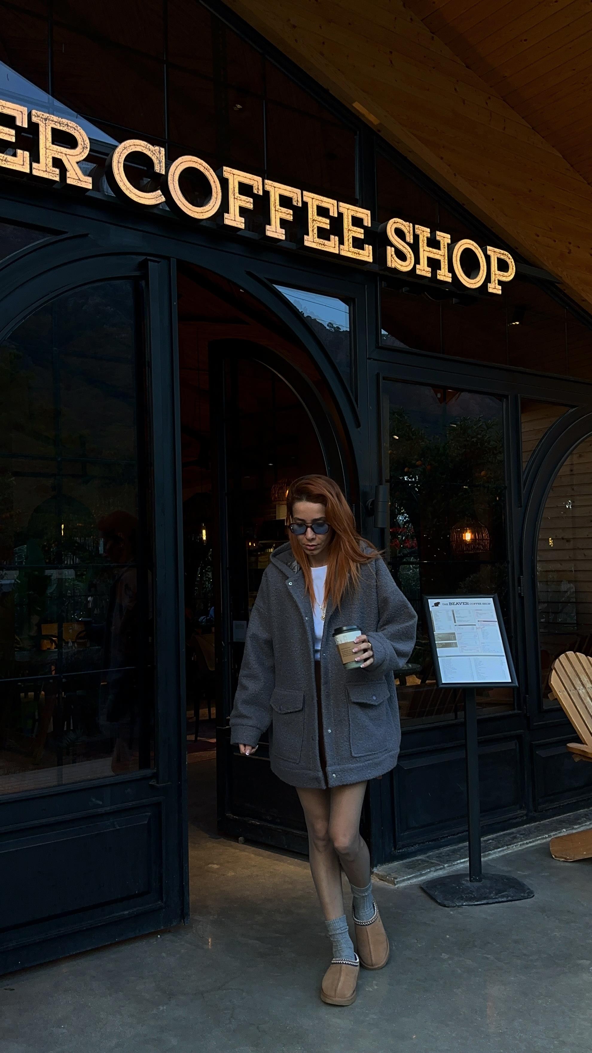 Füme Kısa Kalın Astarlı Teddy Kaban 