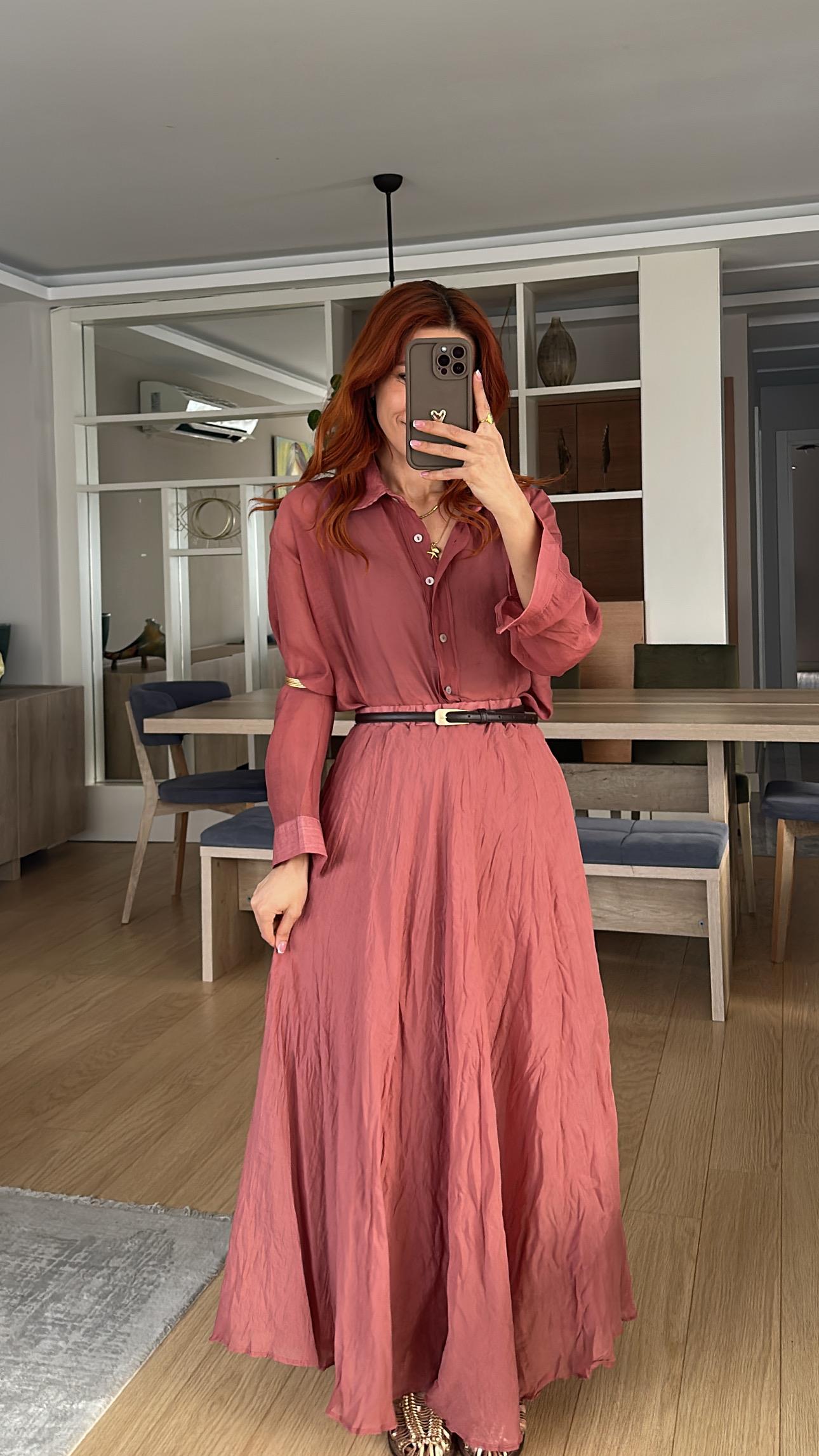 Gül kurusu Kırışık Astarlı Etek