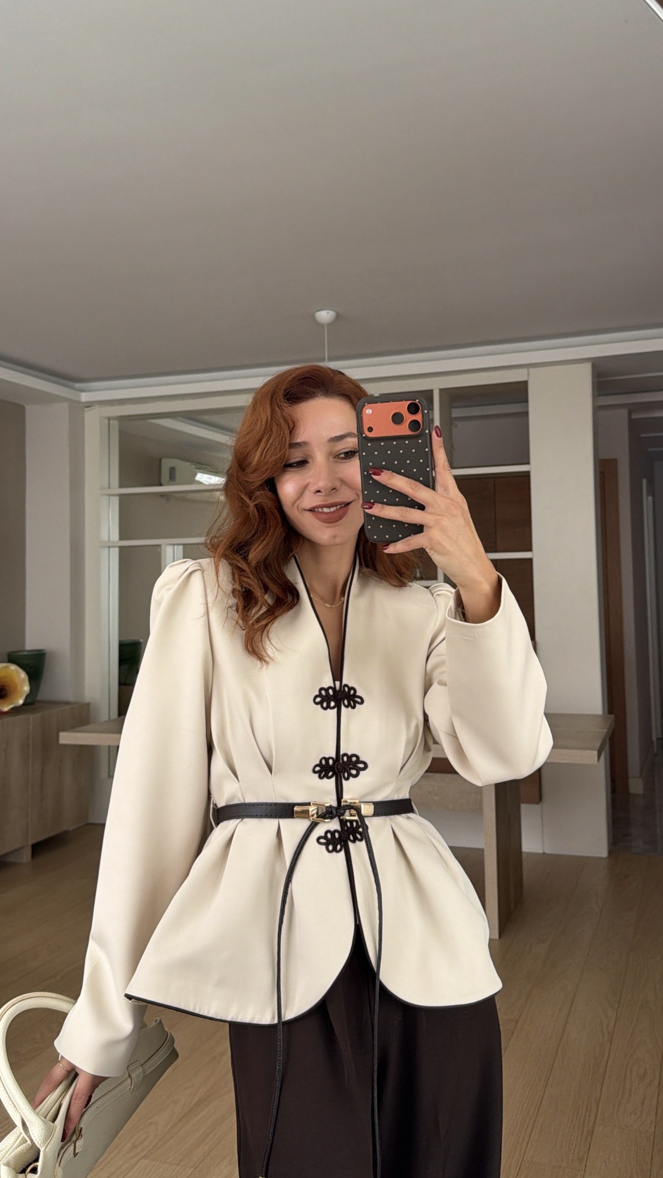 Kahve Çin Düğme Kemerli Takım 