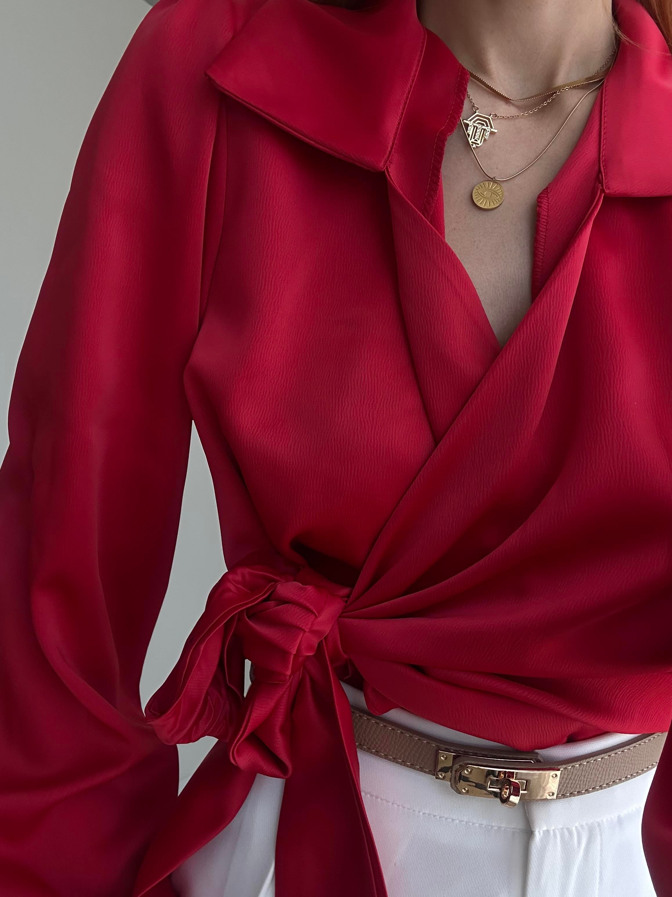 Kırmızı Kruvaze Saten Gömlek