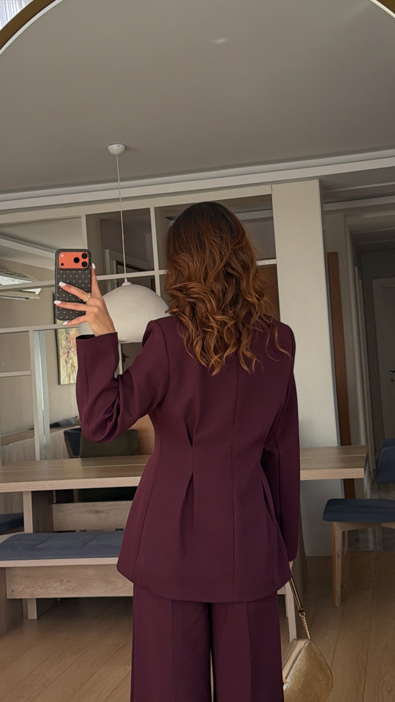 Mürdüm  Belden Oturtma Gold Düğme Ceket Takım 
