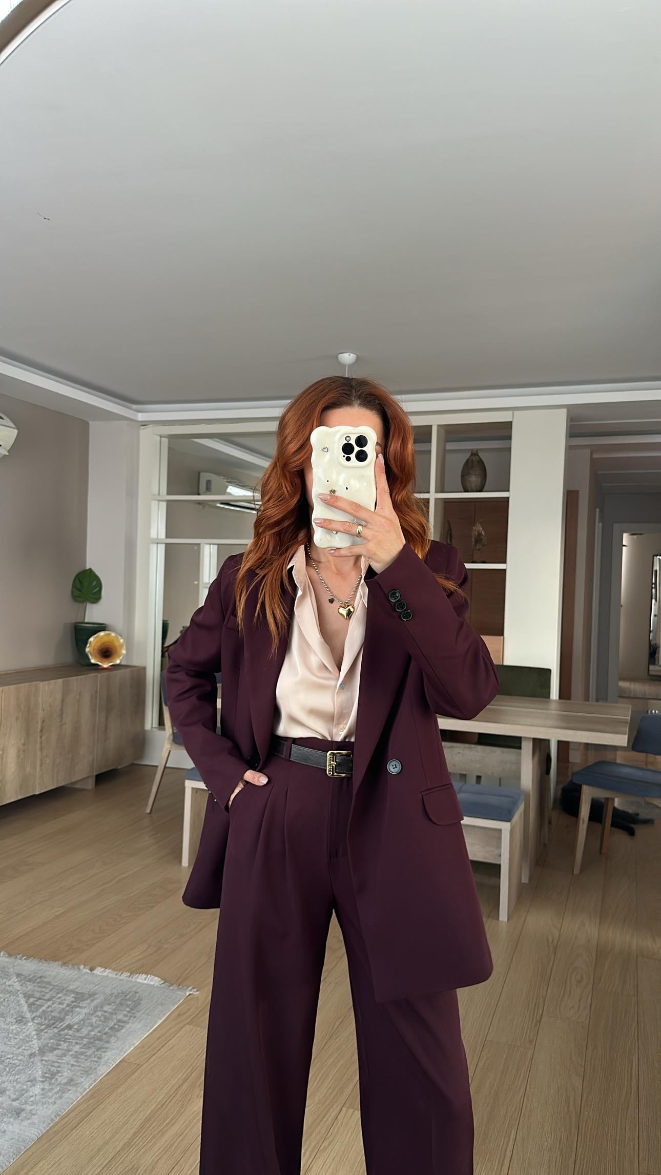 MÜRDÜM  PİLE DETAY PALAZZO PANTOLON  OVERSİZE  ASTARLI CEKET TAKIM ELBİSE 