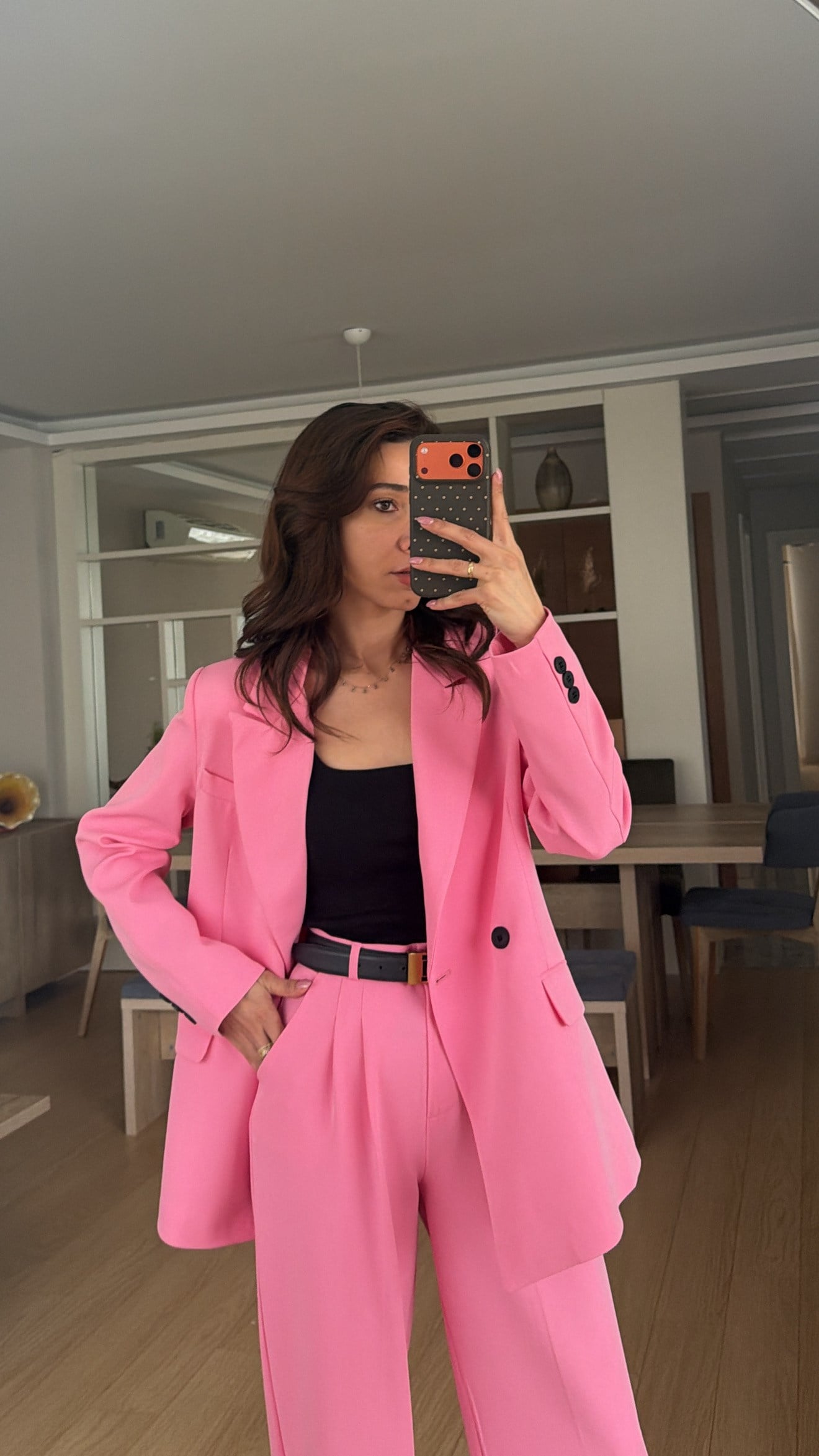 PEMBE  PİLE DETAY PALAZZO PANTOLON  OVERSİZE  ASTARLI CEKET TAKIM ELBİSE1