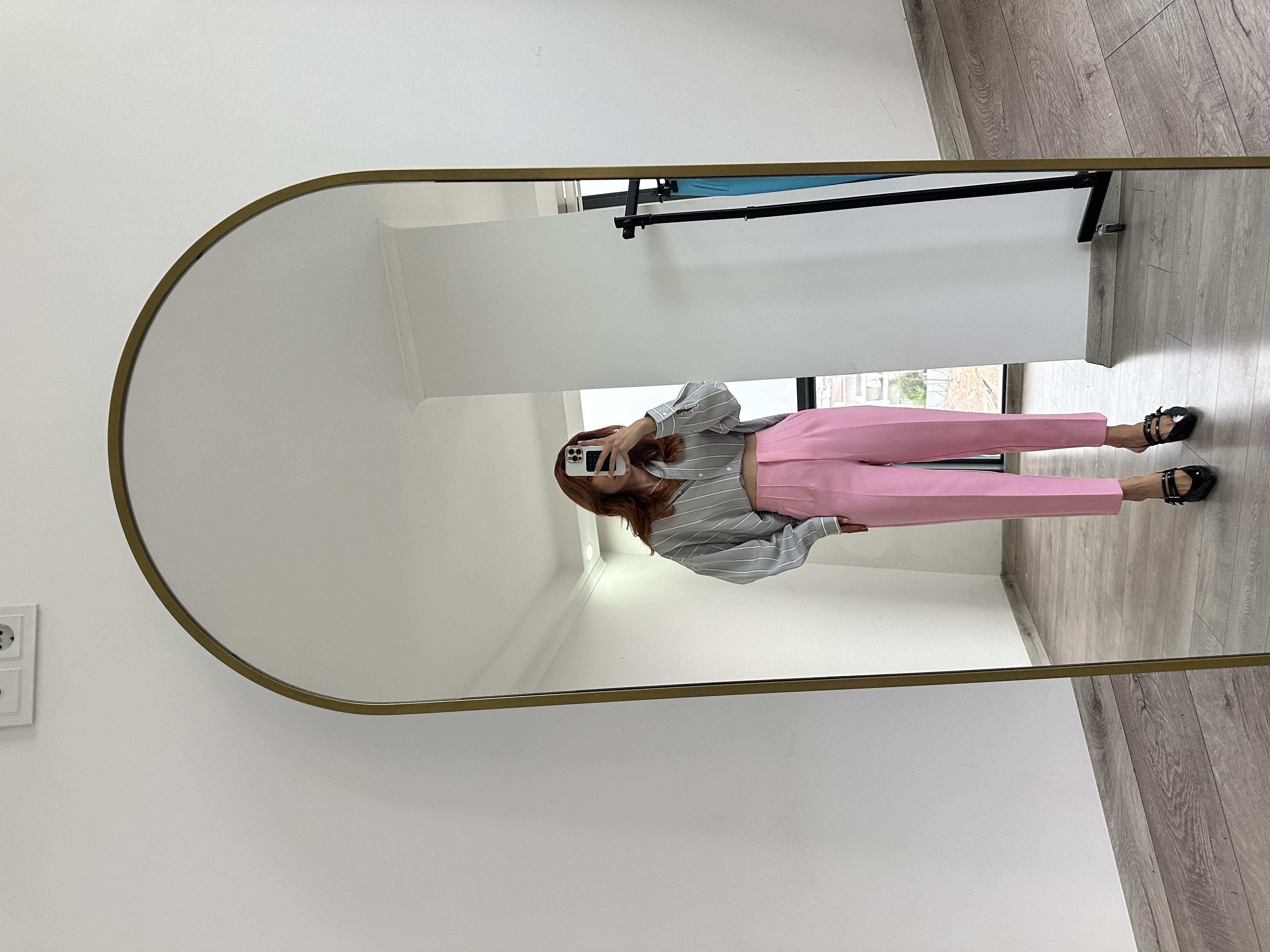 PUDRA PEMBE YÜKSEK BEL FİLETO  PANTOLON