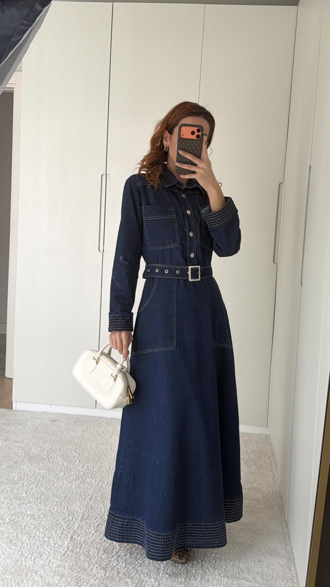 ROSA DİKİŞ DETAYLI DENIM ELBİSE 