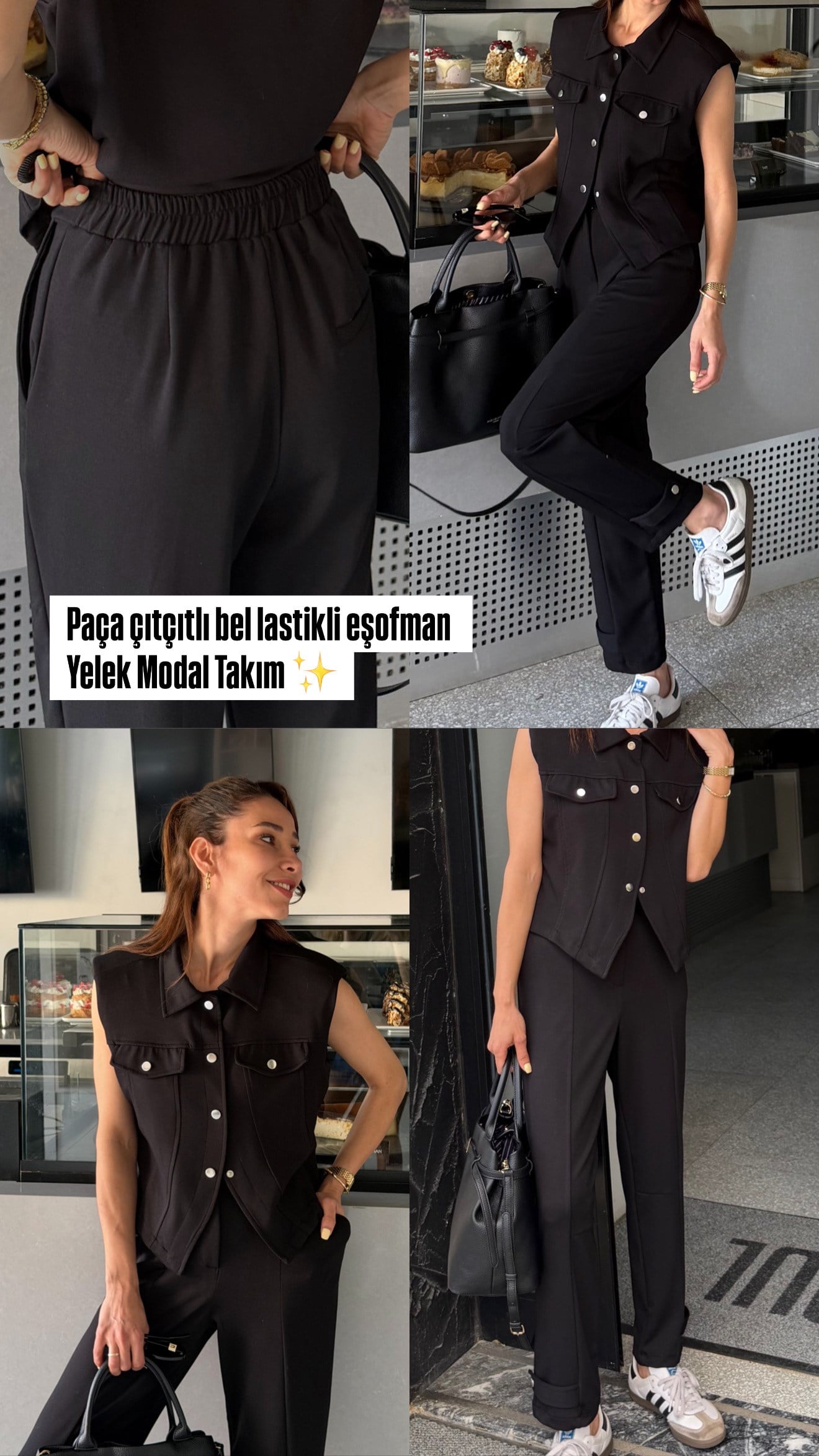 SİYAH MODAL KUMAŞ PAÇA ÇITÇITLI TAKIM 