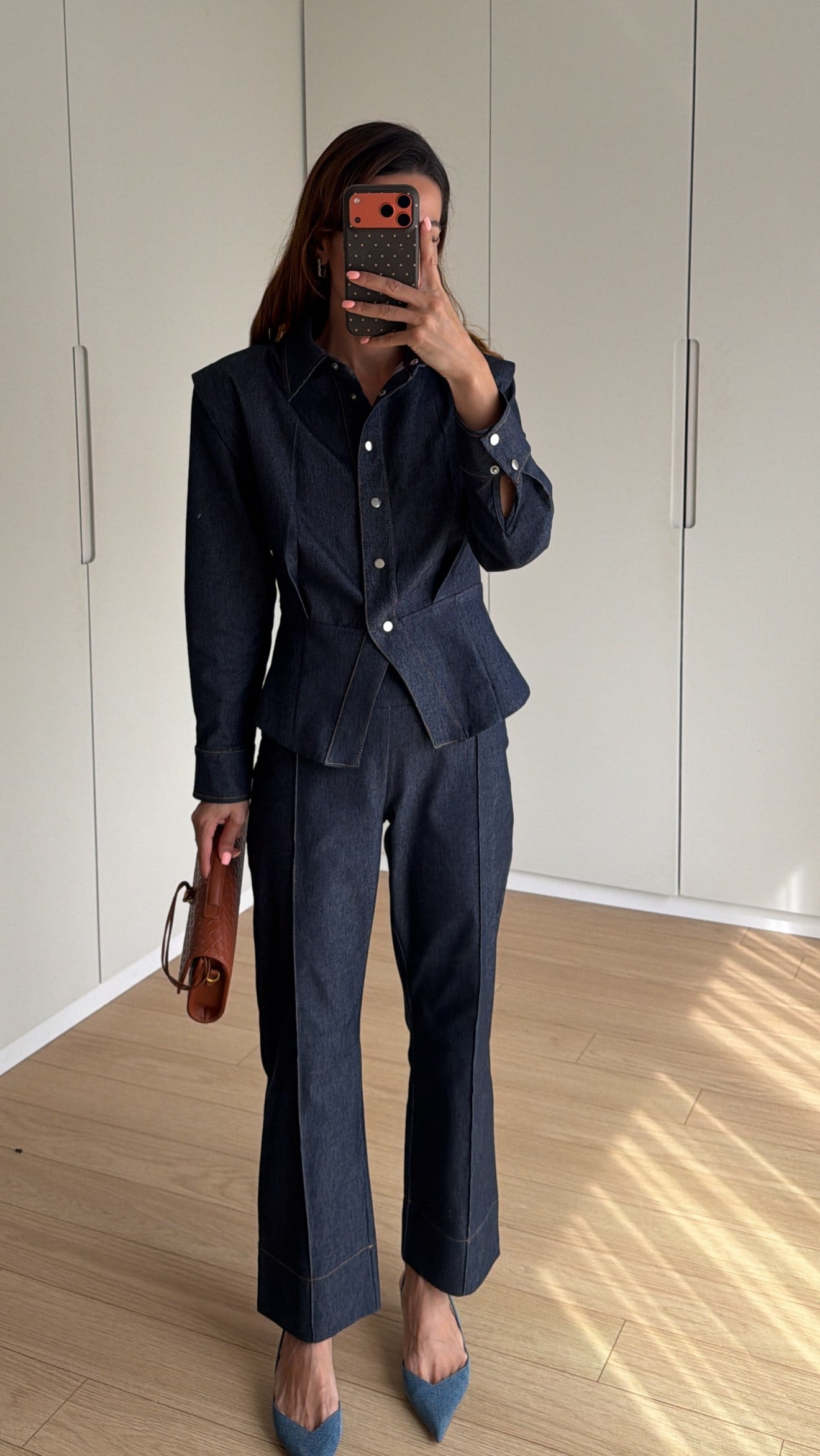 Vatkalı Çıtçıtlı  Ceket Pantolon Denim Takım
