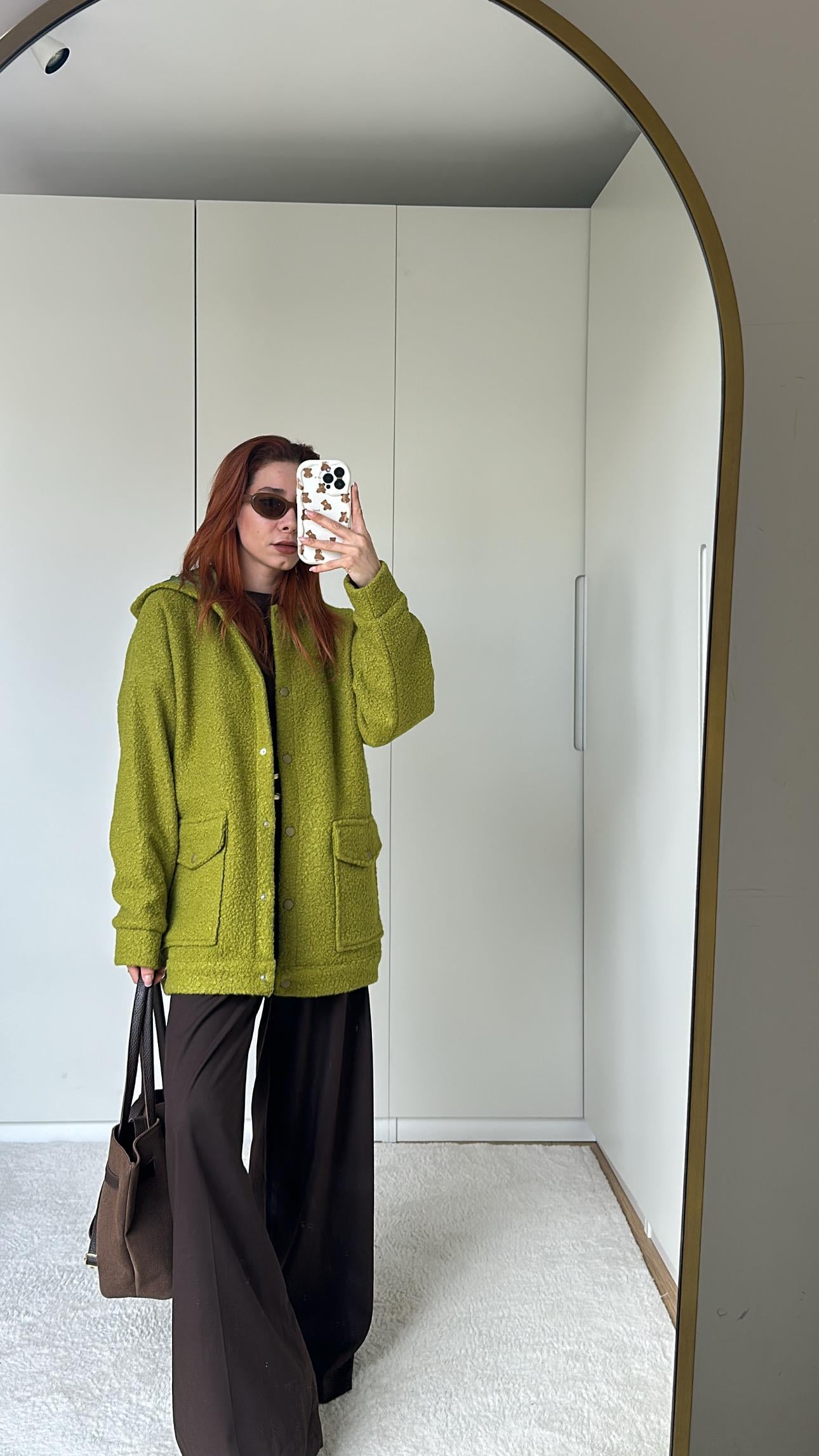 Yeşil Kısa Kalın Astarlı Teddy Kaban 