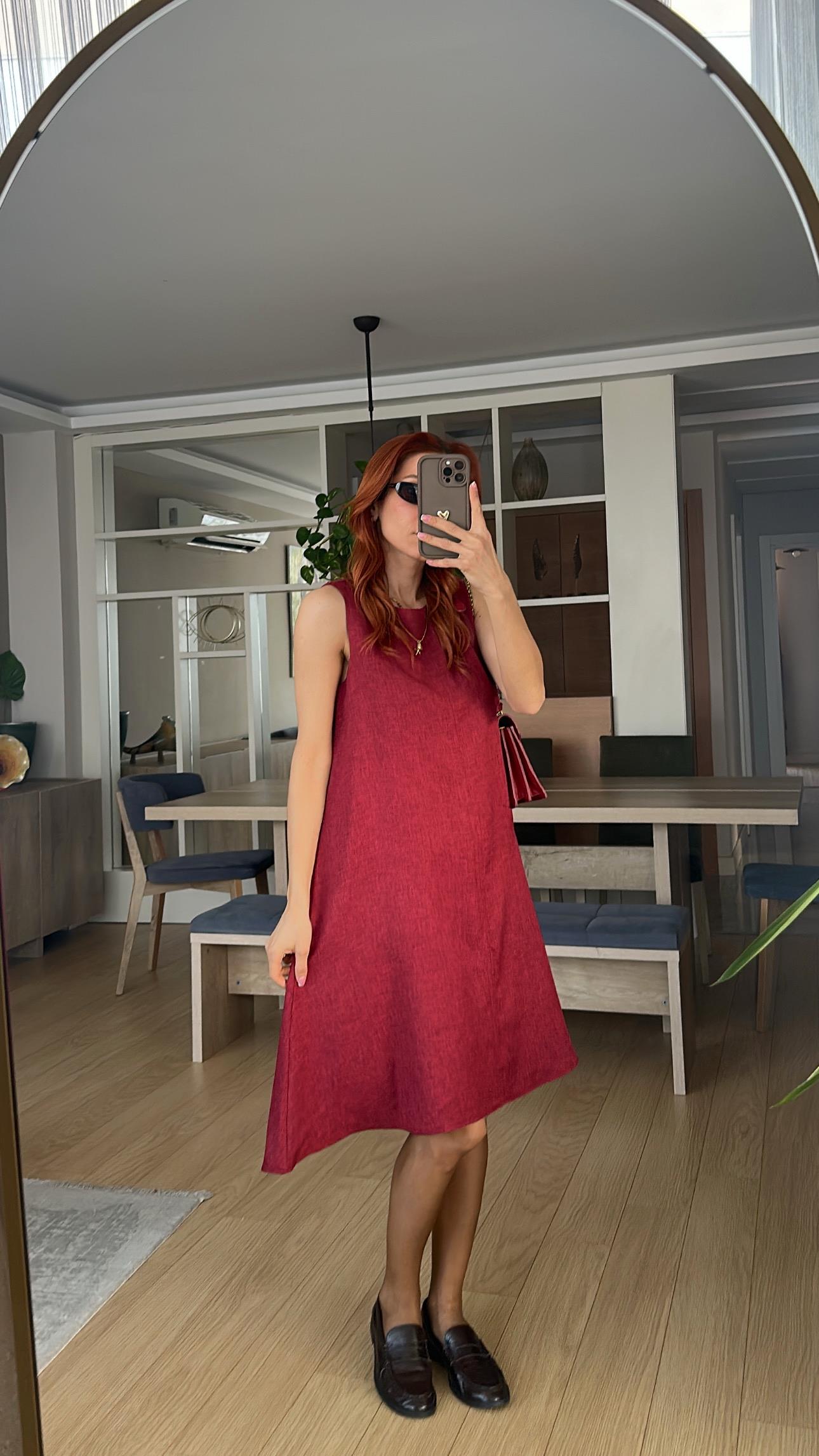 Zra Etiketkli Bordo Çan Elbise 