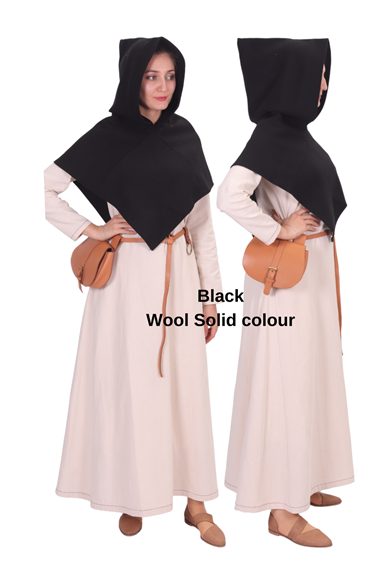 DIARA Black Wool - Medieval Viking Unisex Hood 