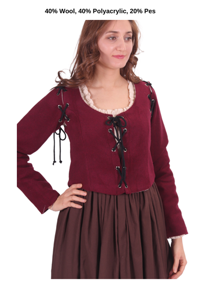 LORICA Burgundy Wool Bodice - Medieval Viking Middle ages Renaissance women  Removeable Sleeve bodice whench 