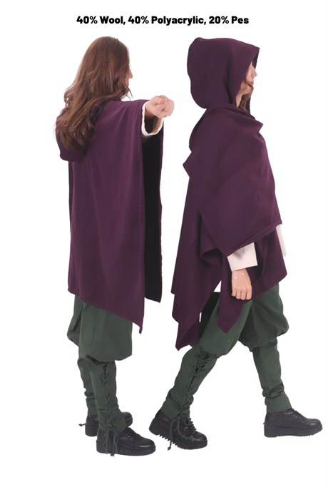  STELLA Purple Wool Pancho - Medieval Viking and Daily use Hooded Wool Pancho. 