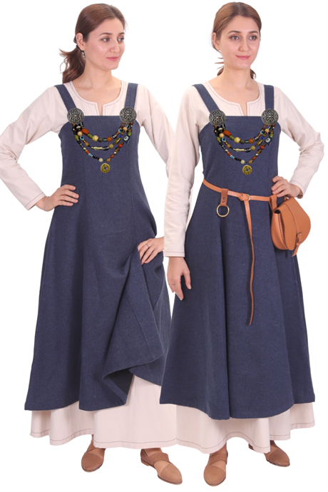 ANNA : indigo blue - Medieval Viking Wool Apron Dress