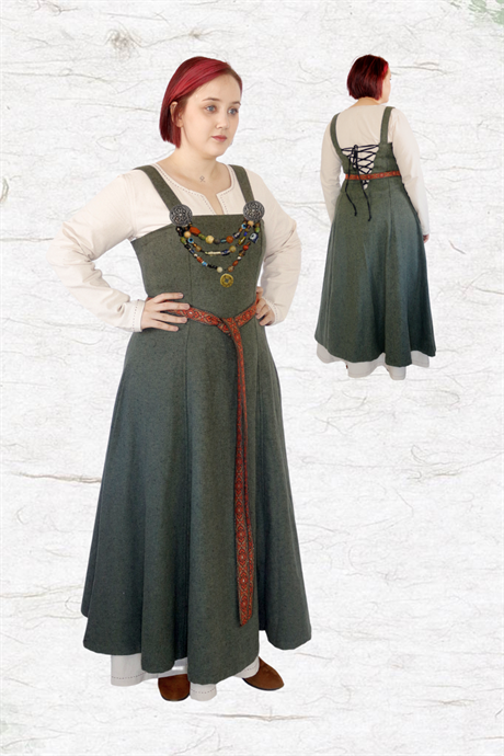 ANNA : Khaki - Medieval Viking Wool Apron Dress